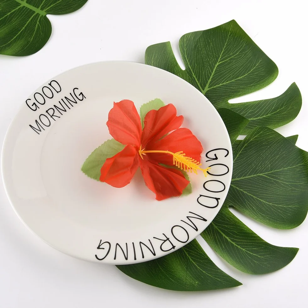 KUUQA 60 Pcs Tropical Party Decoration Fournitures 8" Palmtera Feuilles Hibiscus Simulation Hawaiian Luau Jungle Beach Theme