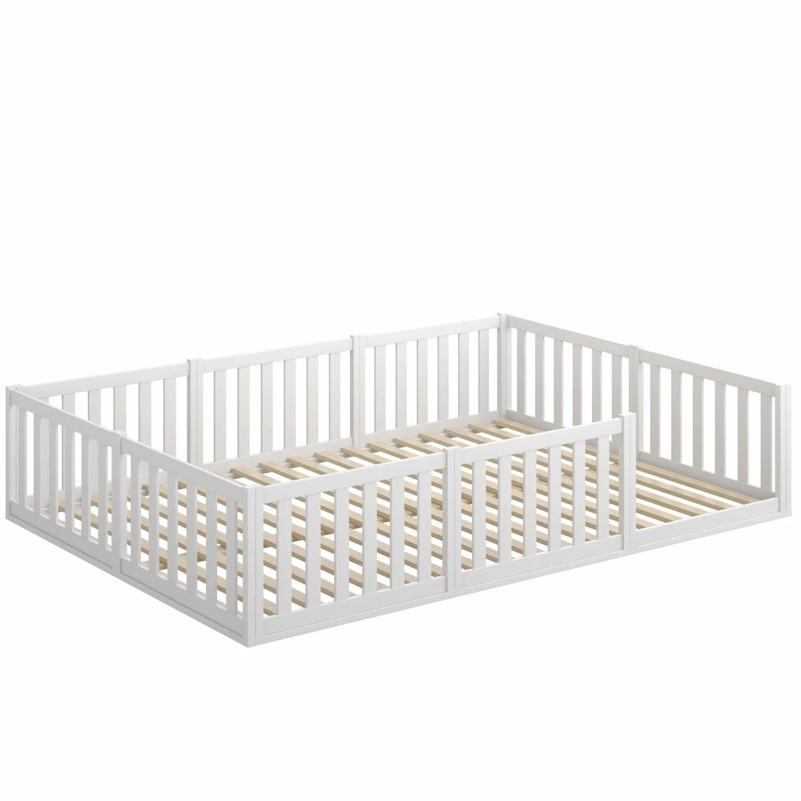 CADANI Lit Montessori TESO 140x200 – Charge 200 kg, entrée modulable, sommier Enroulable, lit-Familial Blanc