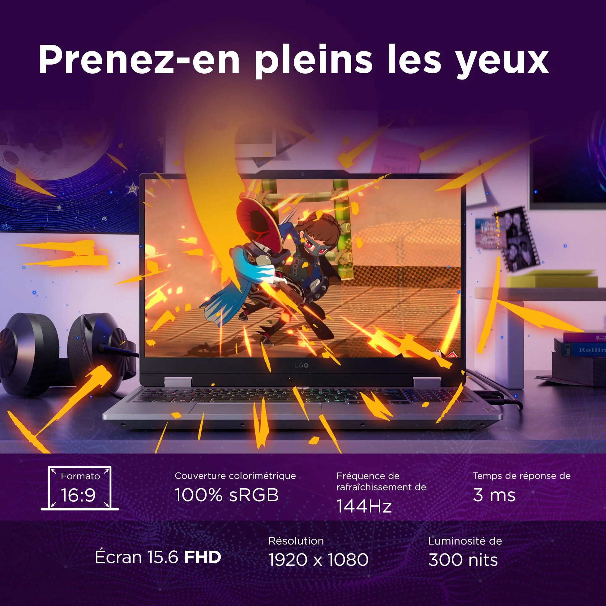 Lenovo LOQ 15IRX10 Ordinateur Portable Gaming 15.6" FHD 144Hz Intel Core i7-13700HX RAM 16Go SSD 512Go NVIDIA RTX 5060 8GB Windows 11 Home Gris
