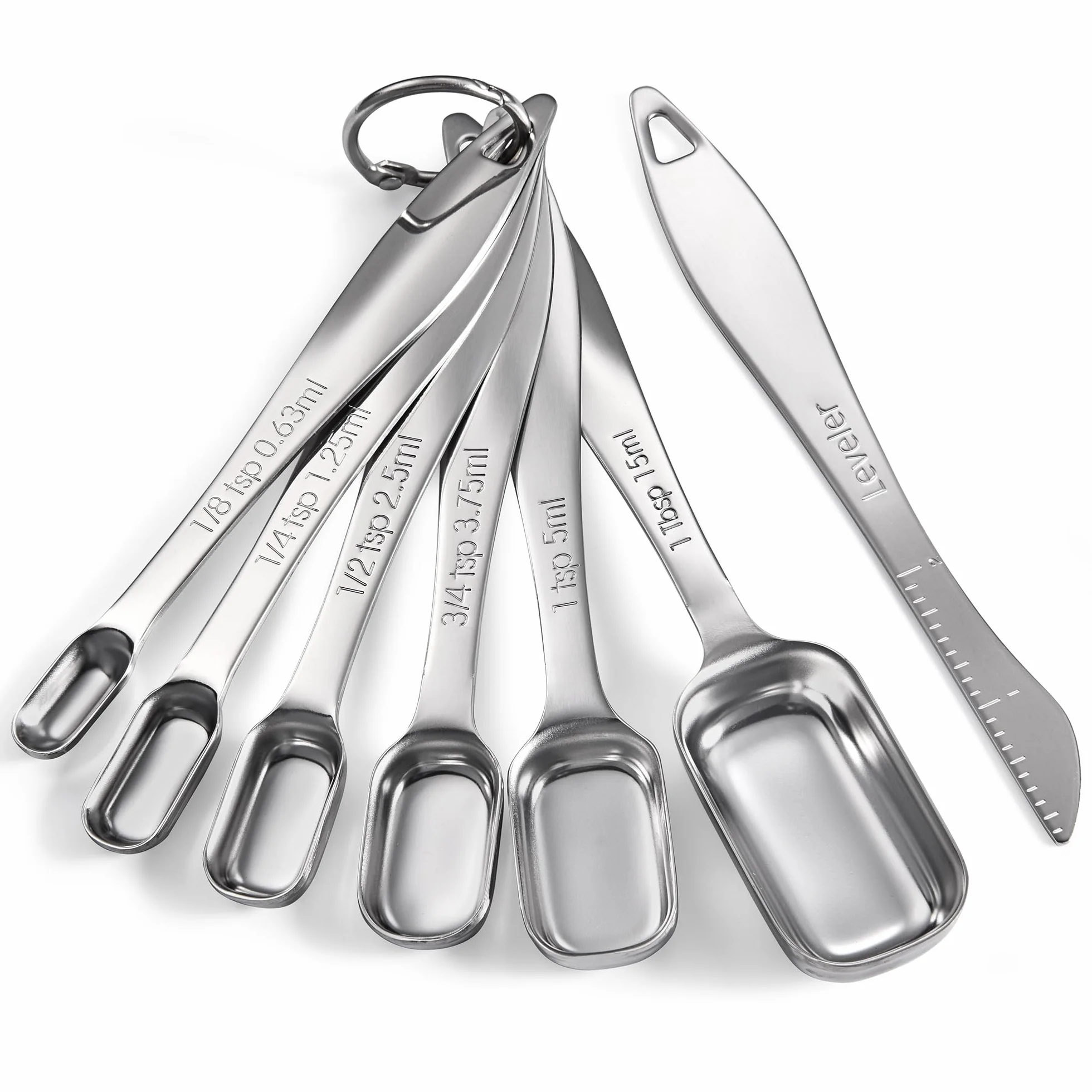Doosu Ensemble de cuillères à mesurer en métal acier inoxydable 18/8, cuillères à café long manche, 7 pièces
