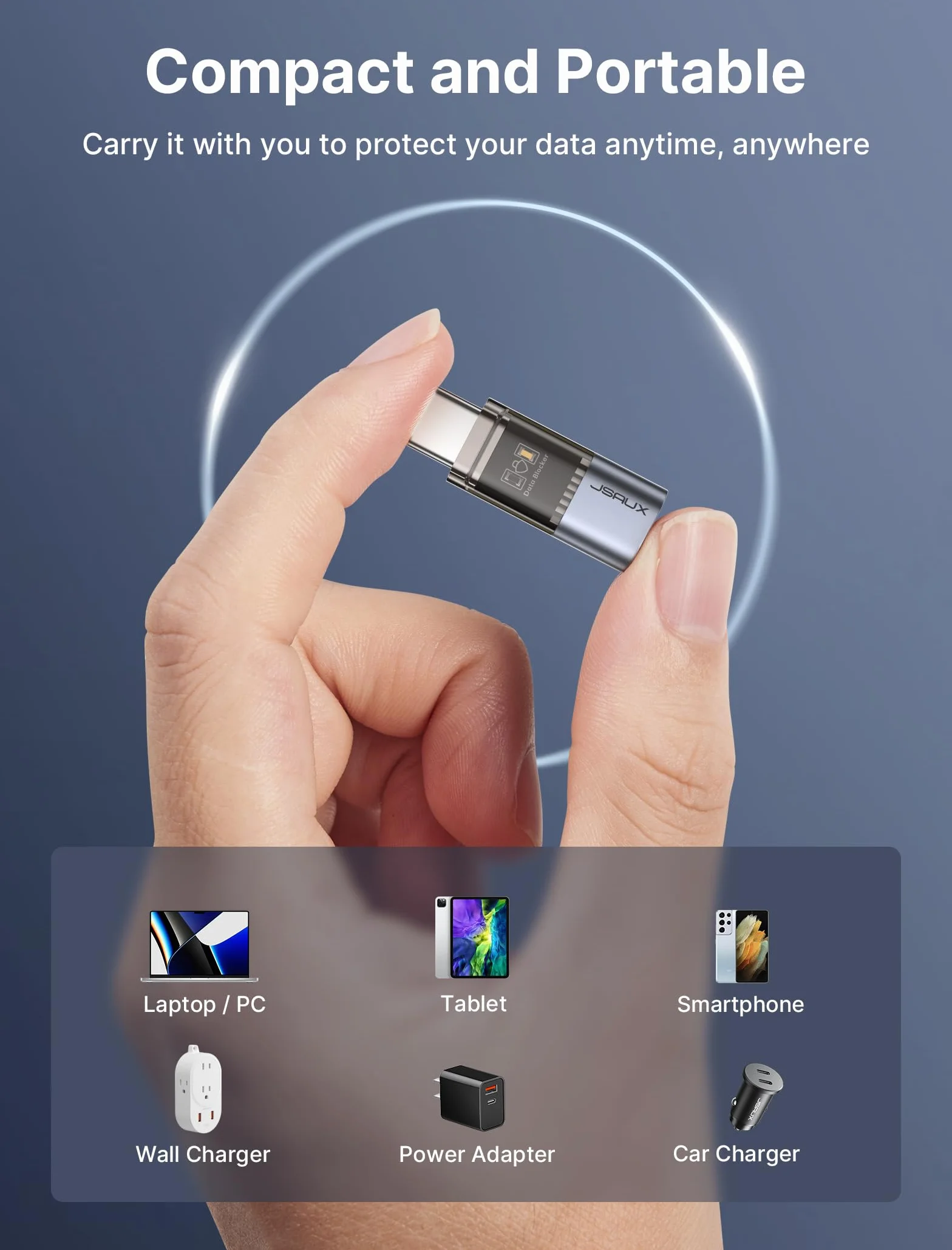JSAUX Data Blocker USB & USB C Pack de 4, Bloqueur de Données Transparent Type A & Type C pour Recharge Sécurisée, Gris