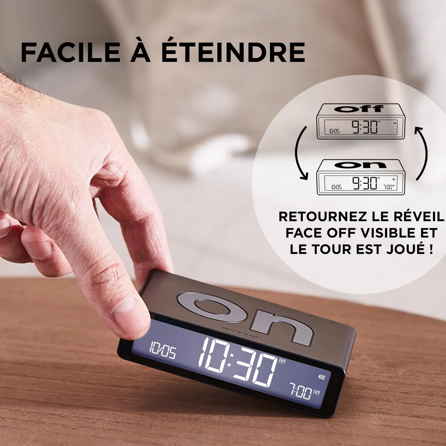 Lexon Flip Classic réveil lumineux réversible avec écran LCD, lumière tactile, rechargeable USB-C, kaki