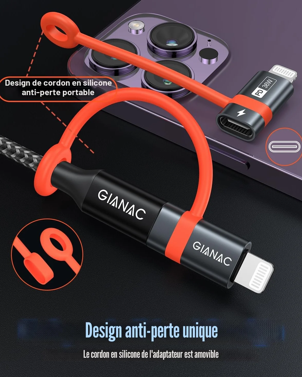GIANAC Adaptateur USB C vers Lightning Lot de 2, 36W Charge Rapide pour iPhone 14 13 12 11 Pro Max, iPad Pro Air 5 Mini 6