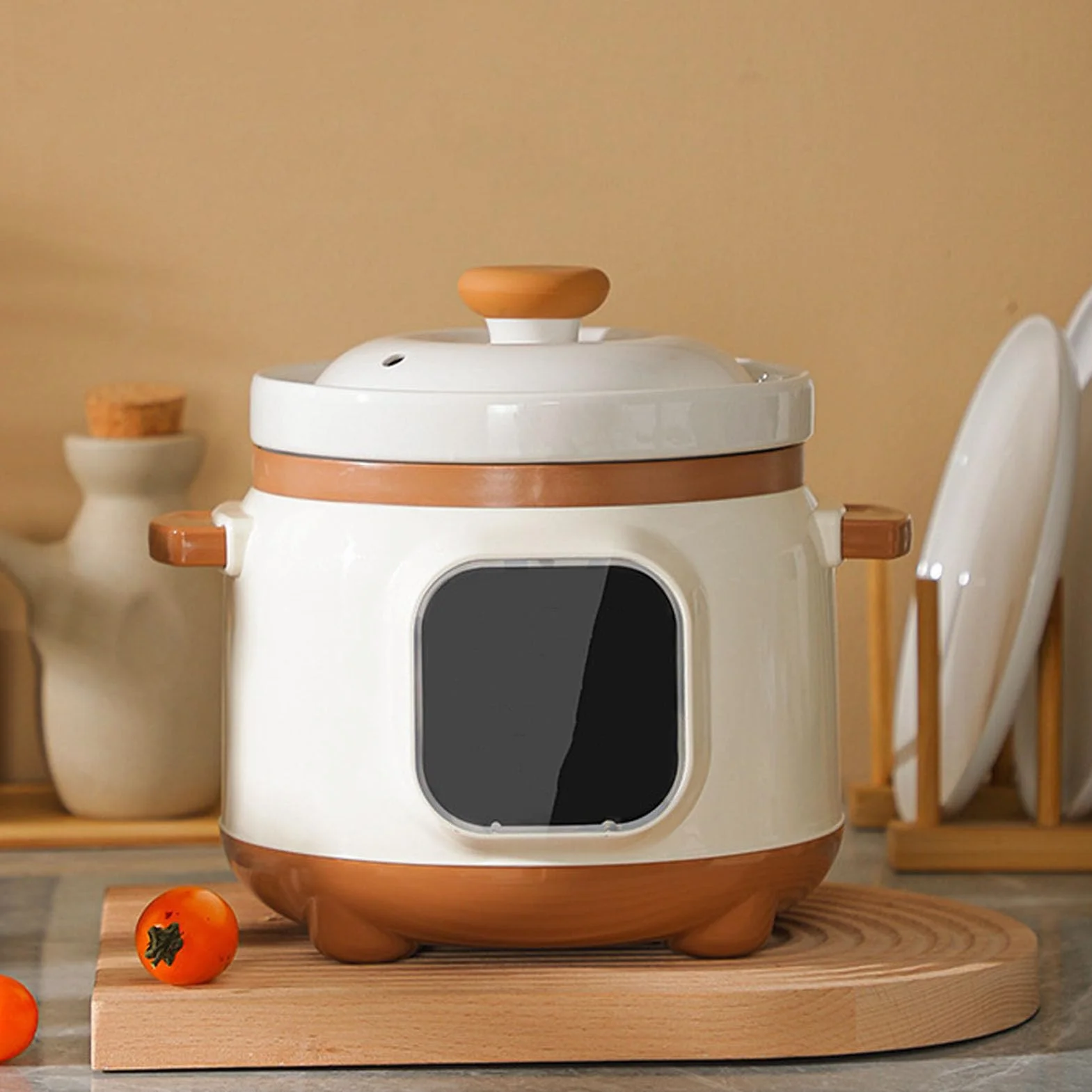 Marmite électrique, Cuiseur de Bouillie de Soupe en Céramique, Mijoteuses 235W avec Couvercle, Marmite électrique en Céramique de 1,8 L pour Simple (Prise UE)