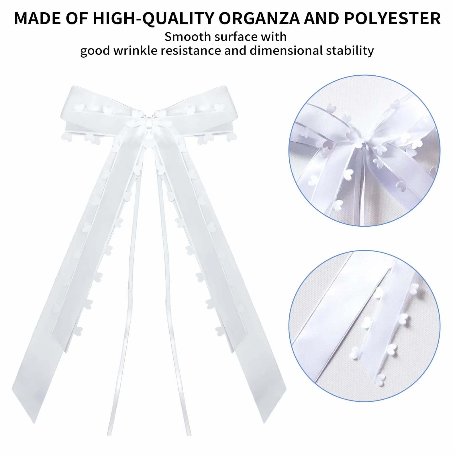 Gros Noeud Decoration Voiture Mariage Ruban Blanc Kit 10 Pièces Tulle Satin