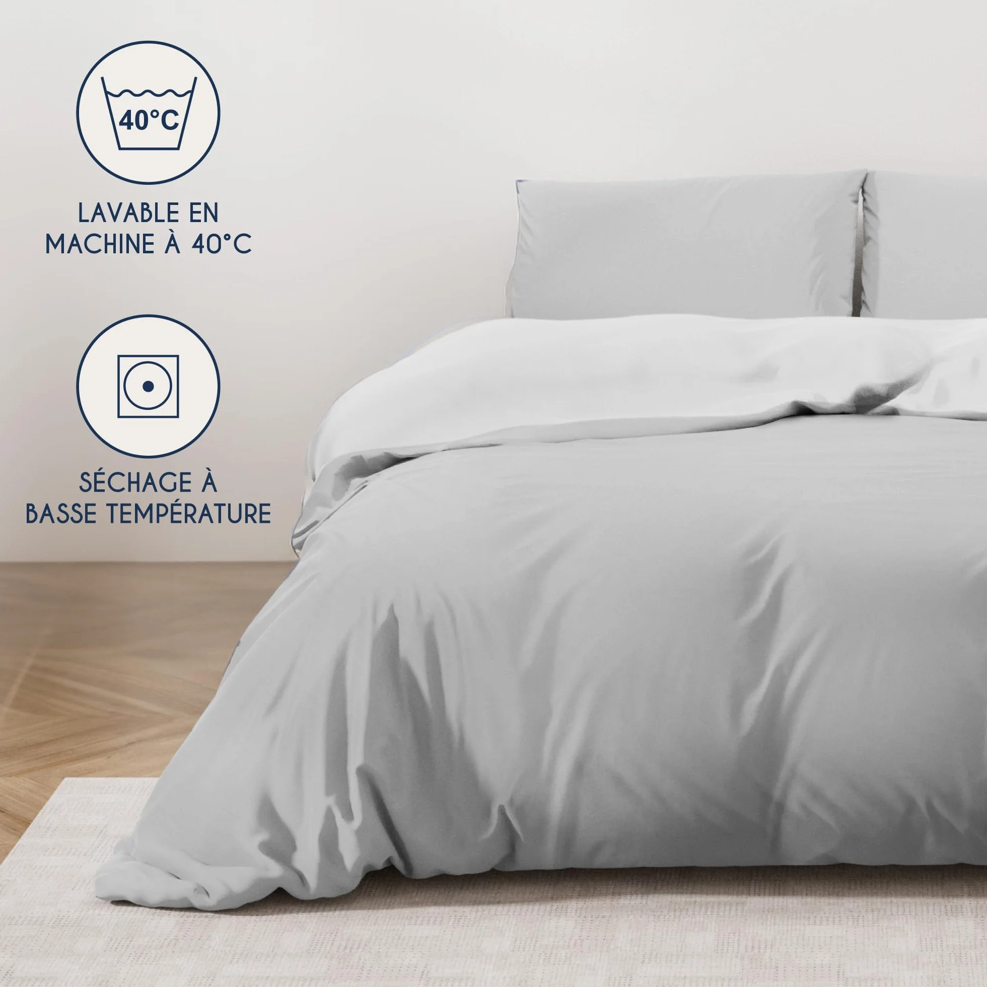 Dreamzie Housse de Couette 240x220 cm avec 2 Taies Oreillers 65x65 cm Gris Clair Blanc 100% Microfibre 3 Pièces Certifié Oeko TEX