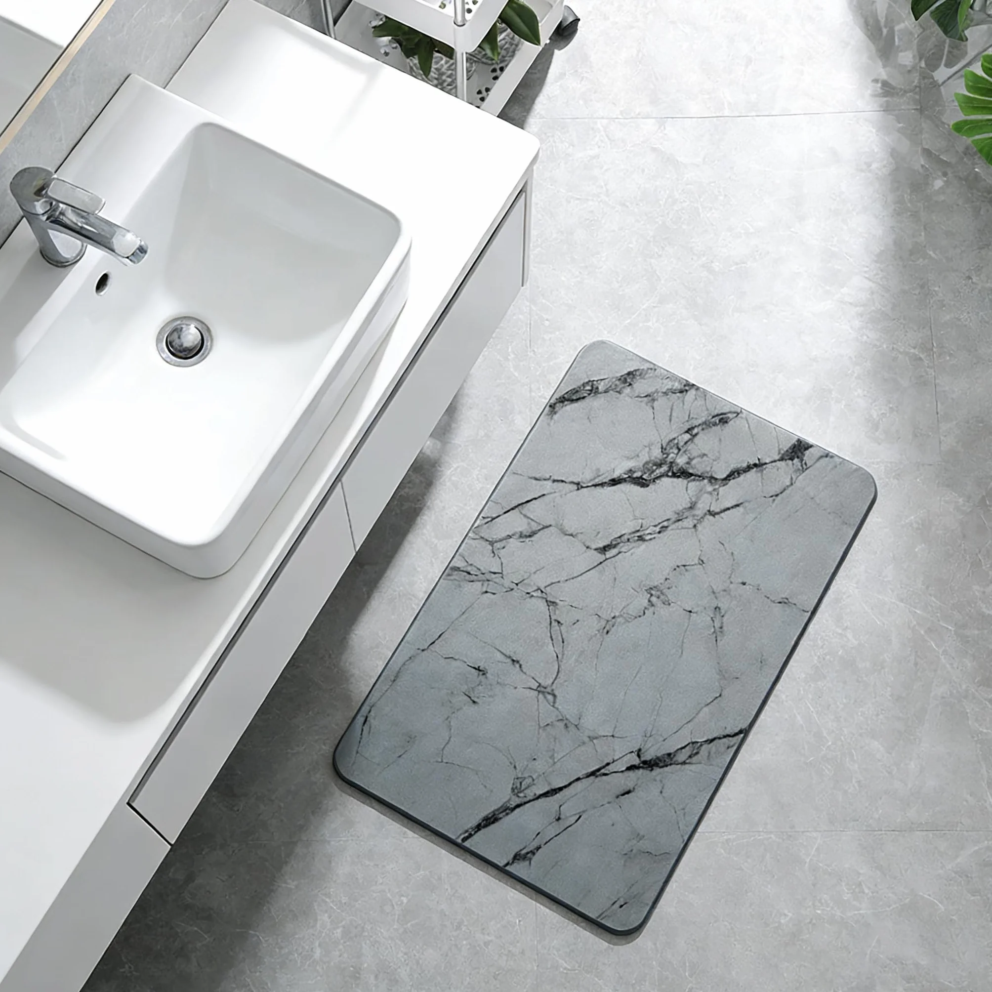 Tapis de Bain en Pierre de Diatomite 60x40 cm Super Absorbant Antidérapant Séchage Rapide