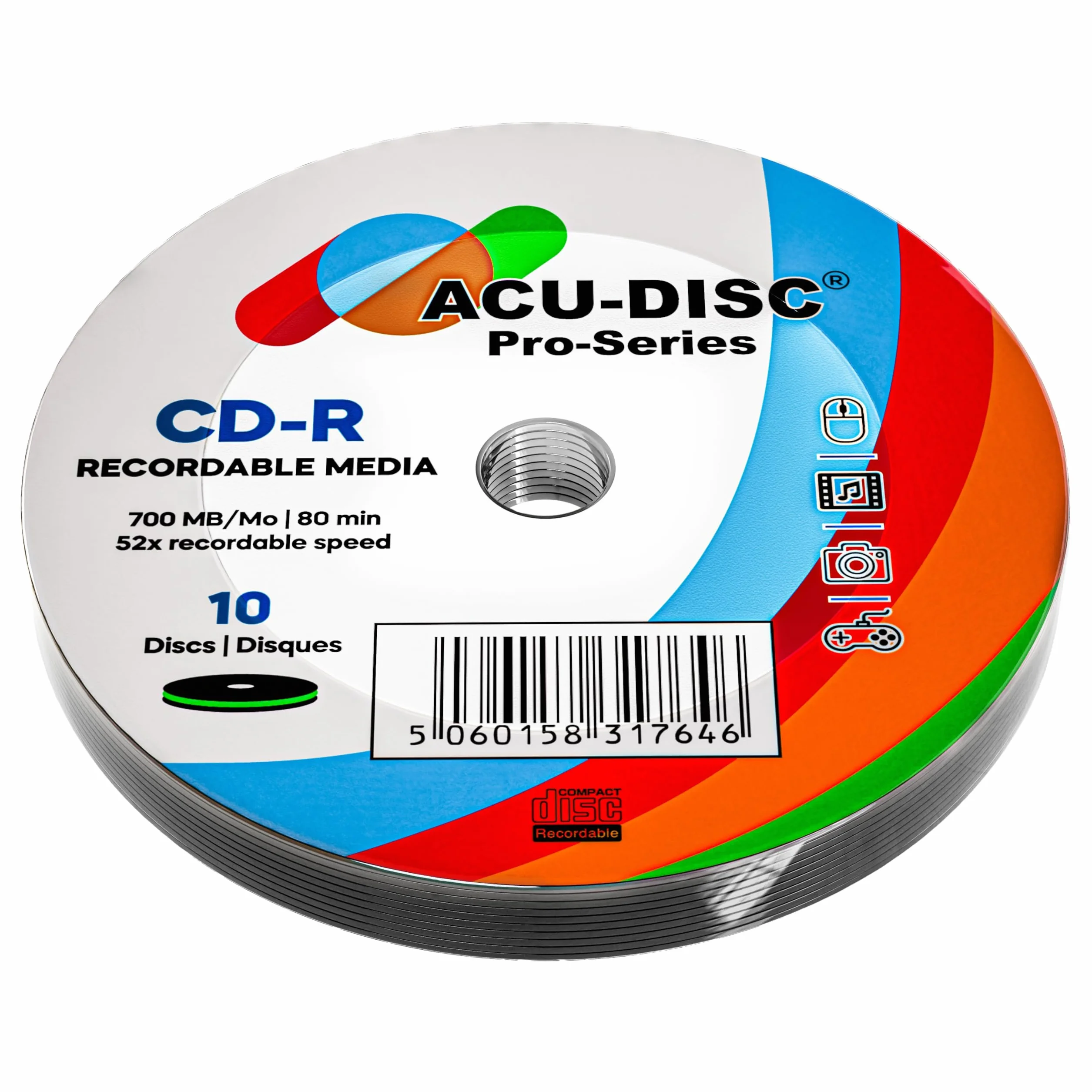 Pro-Series CD-R80 Lot de 10 disques vierges 700 Mo 52x 80 min Protection UV Revêtement dur