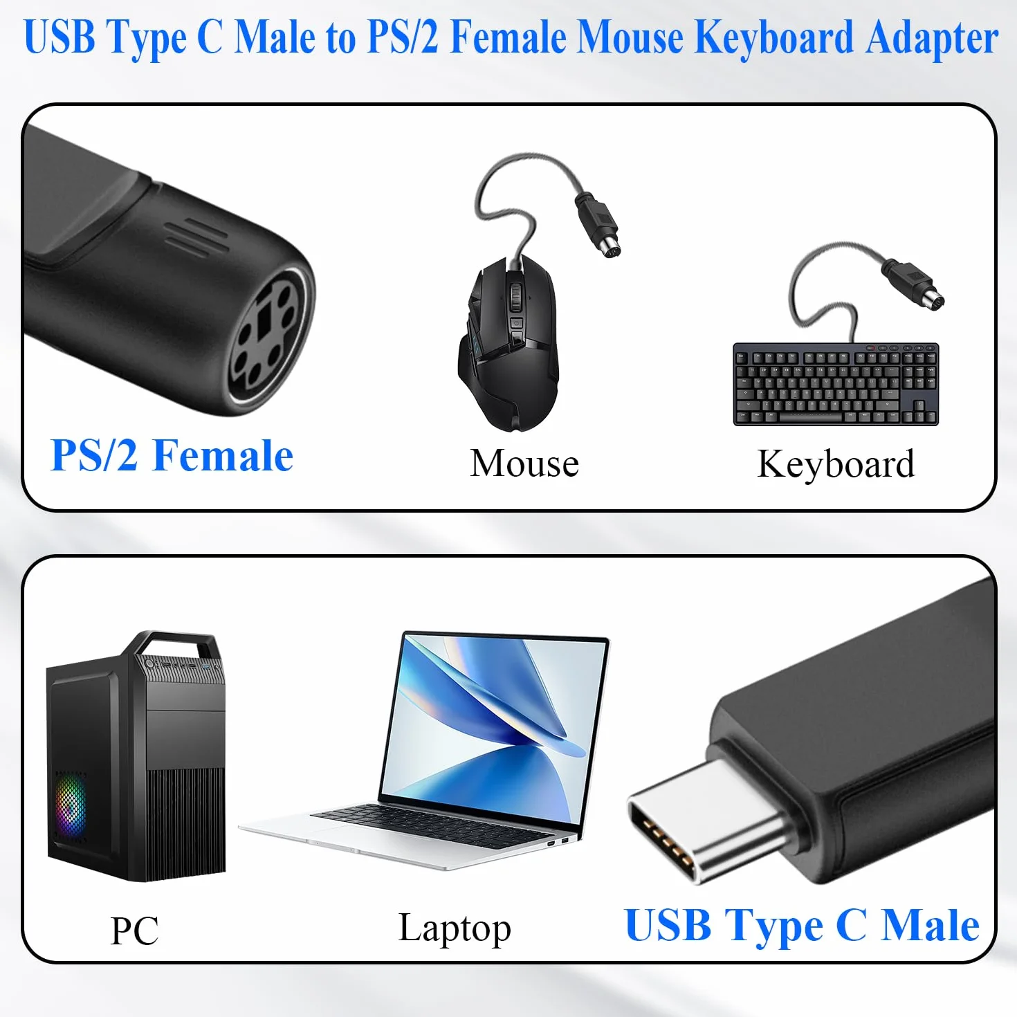 Adaptateur USB C vers PS2 Lot de 2 pour clavier souris PC portable