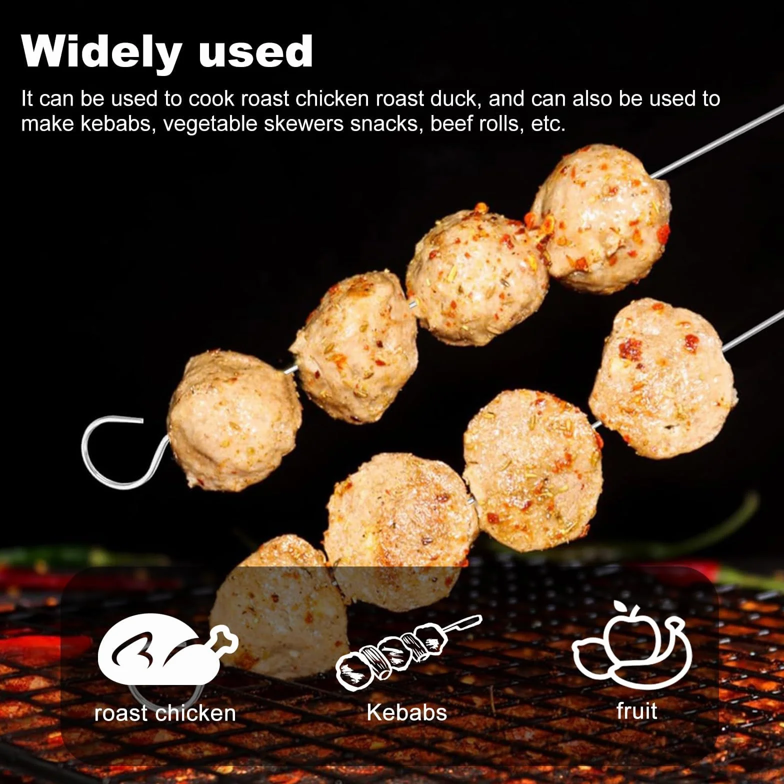 80 Pièces Pique a Brochette Inox 1,8 x 15 cm, Brochettes Barbecue Réutilisables avec Œillets