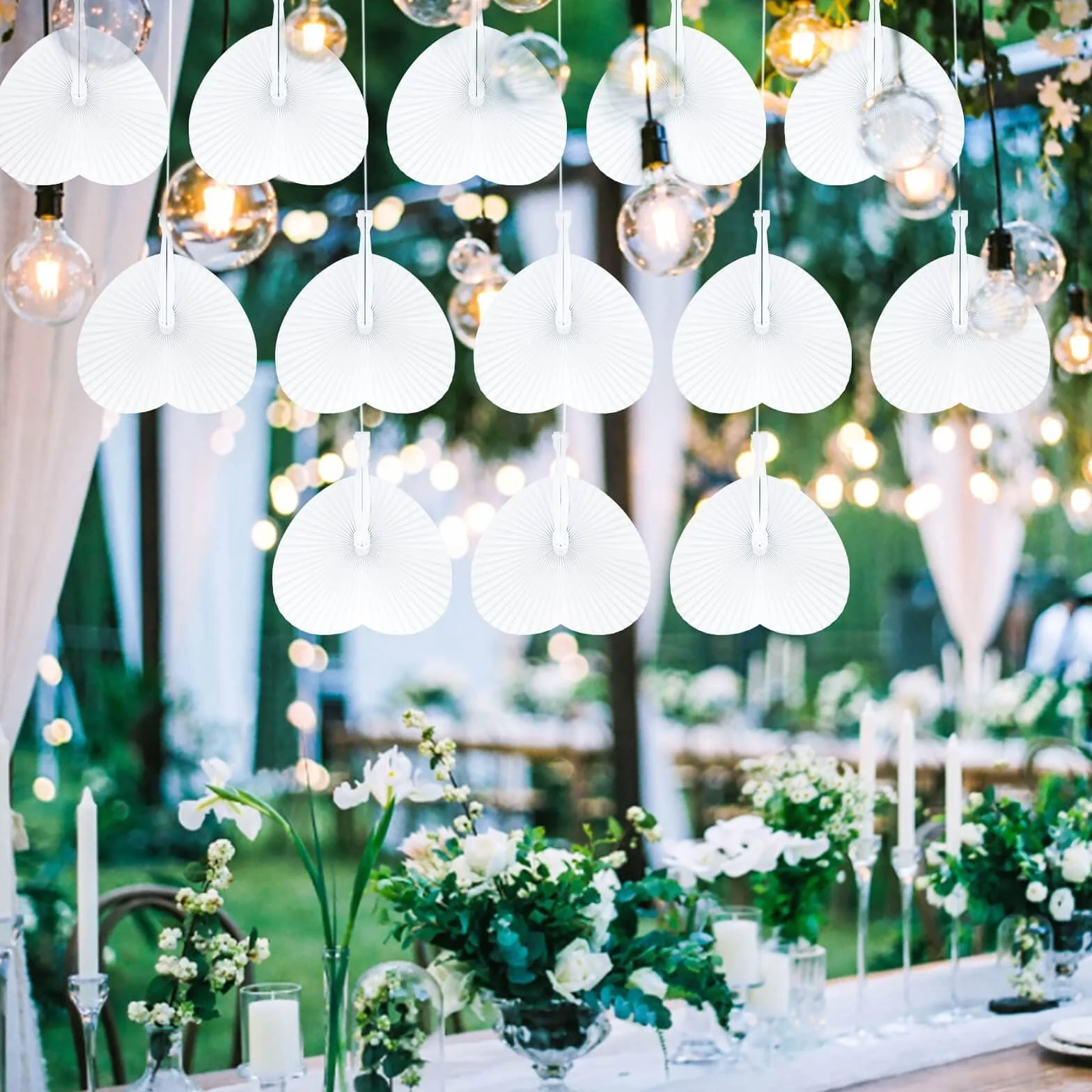60 Eventails Mariage Personalisable Cœur Blanc Parfait Cadeau pour Invité Convive Mariage Fête Décoration Déco