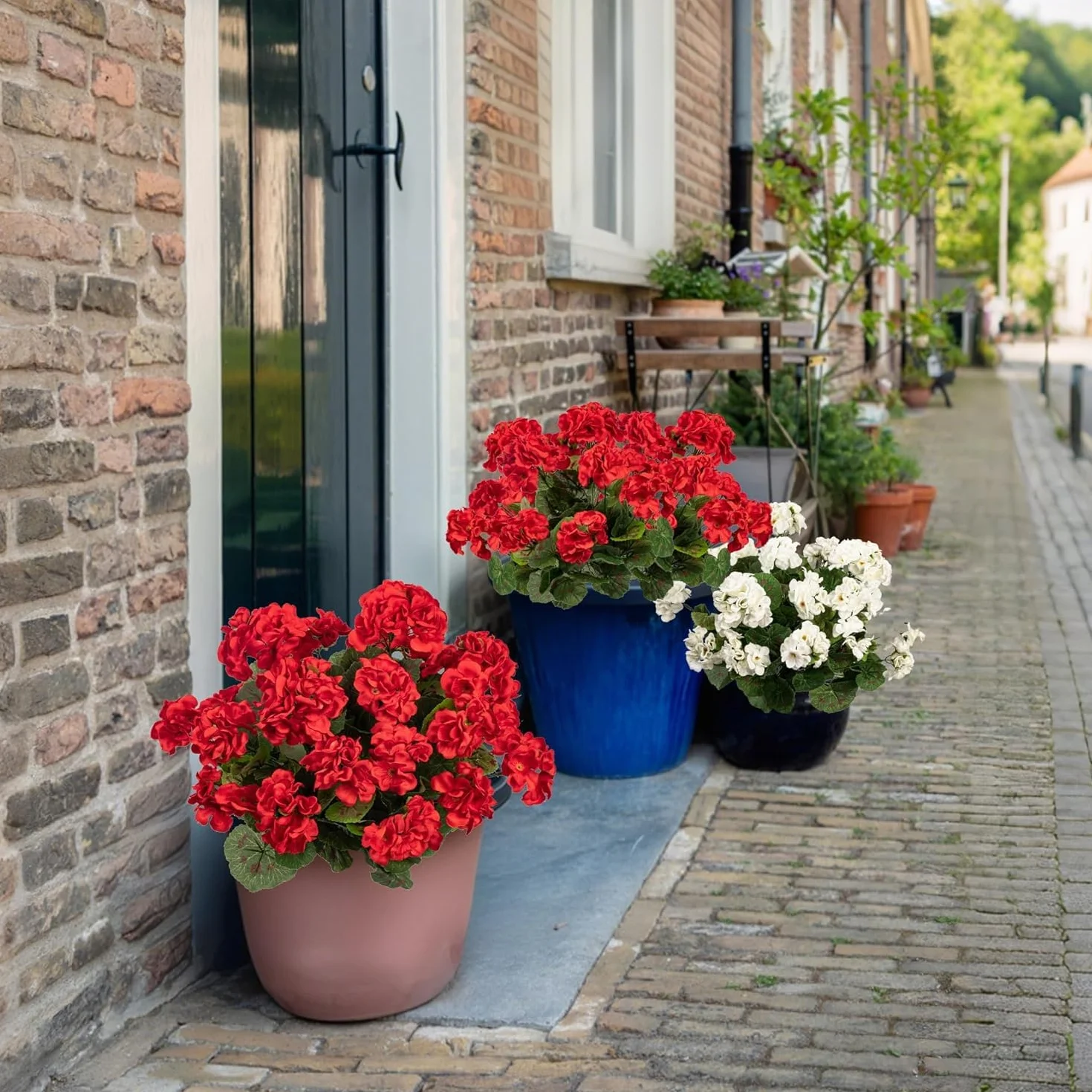 Laelfe Géranium Artificiel Extérieur Lot de 2 Buisson Fausses Fleurs Rouge Décoration Jardin