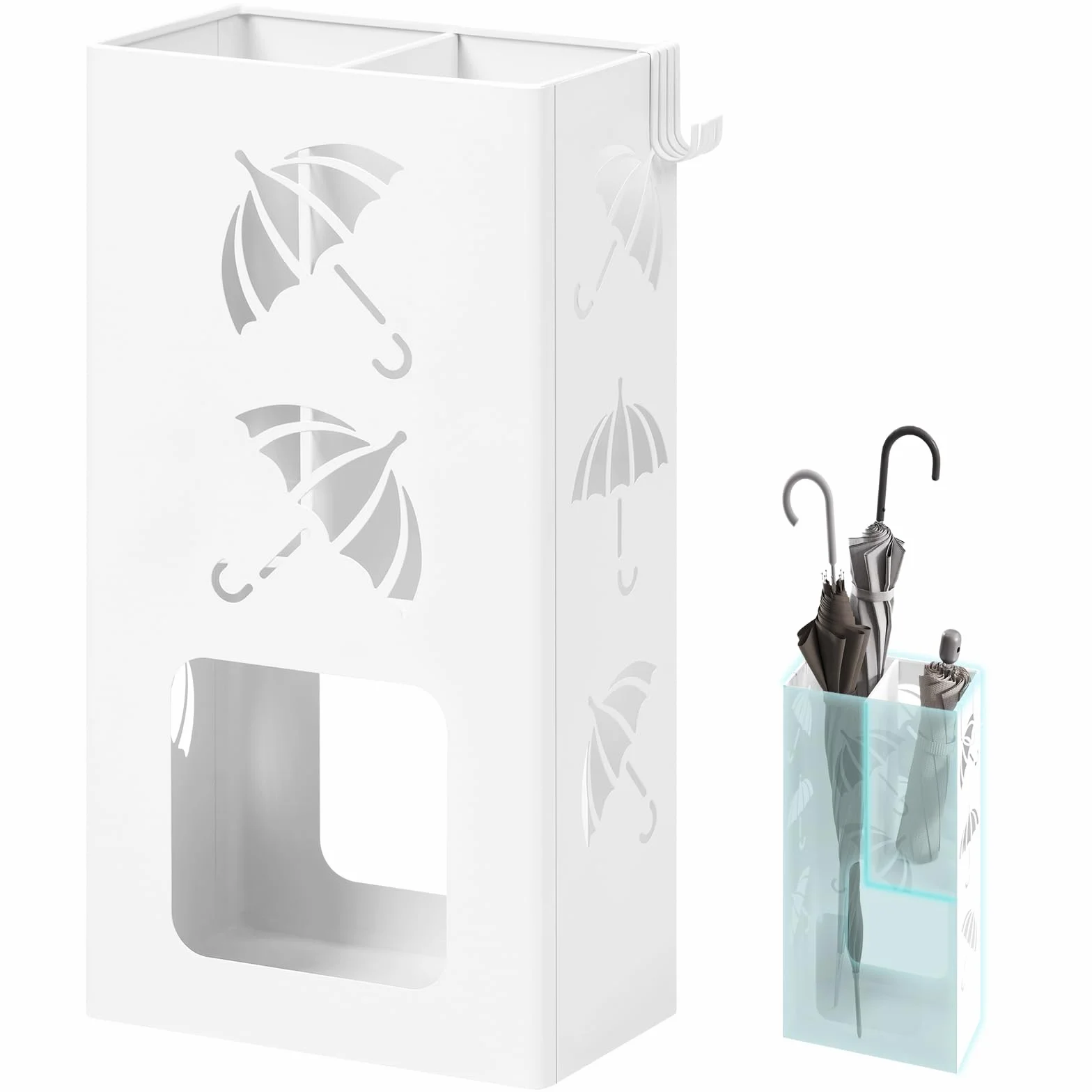 WOLTU Porte-Parapluie Rectangulaire 25×15×49 cm 4 Crochets Métal Laqué Blanc
