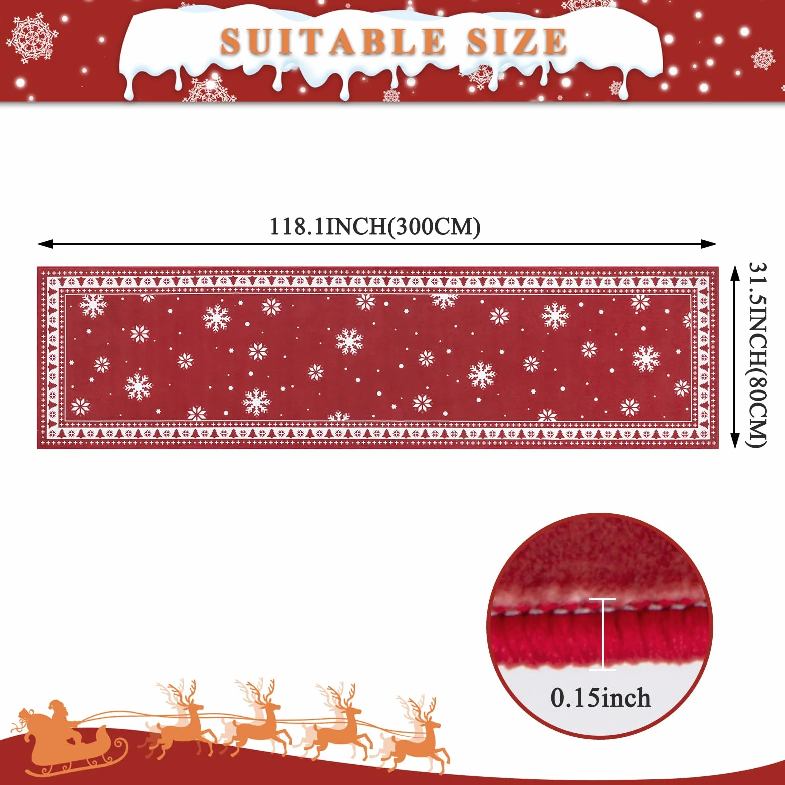 Enyhom Tapis Couloir Long de Noël 80 x 300 cm, Moelleux Tapis de Cuisine Antidérapant et Lavable en Machine, Absorbant Facile à Nettoyer Tapis de Passage pour Couloir, Entree, Chambre à Coucher, Salon
