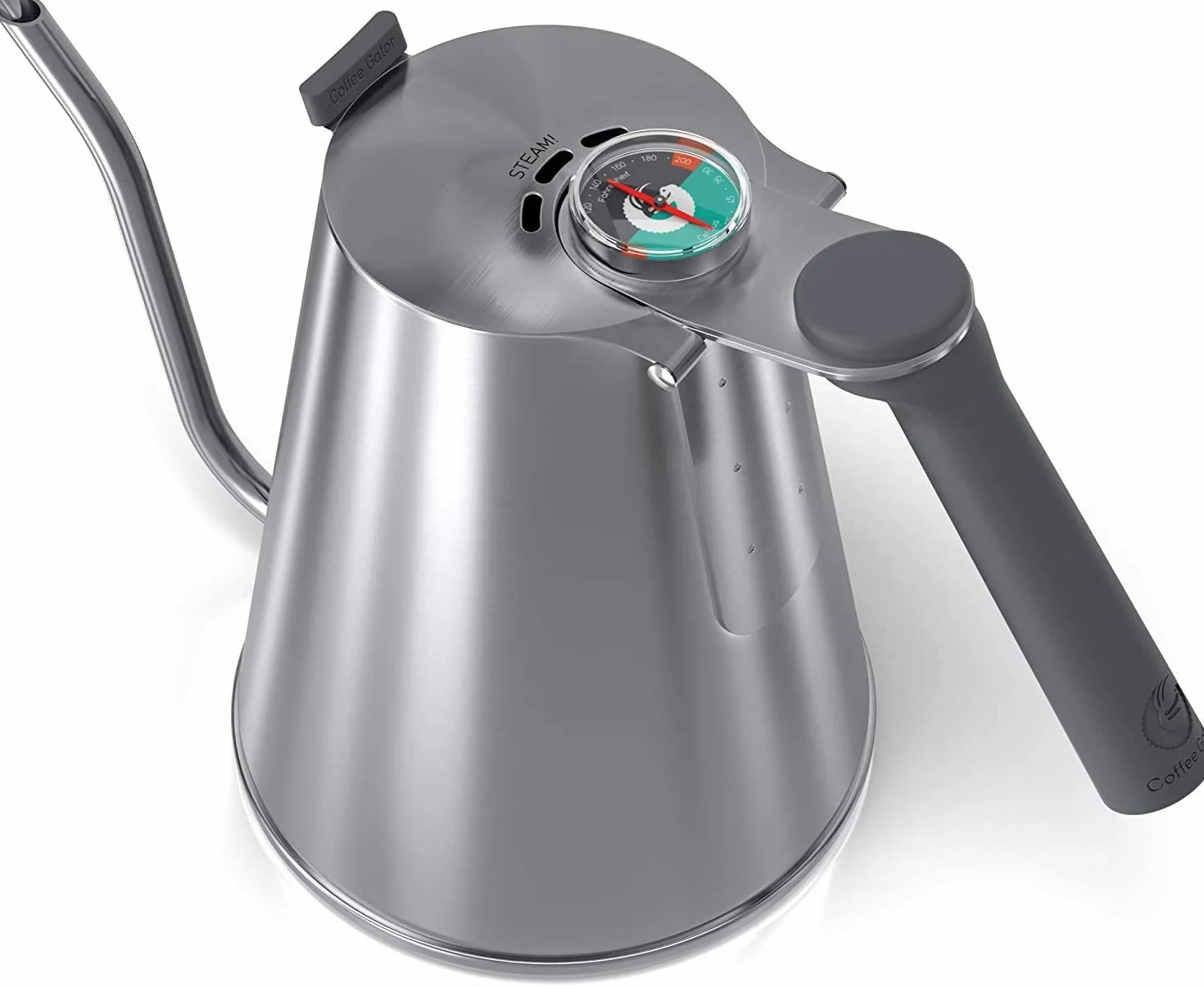 Bouilloire True Brew de Coffee Gator - Bouilloire professionnelle avec bec verseur de précision à col de cygne, thermomètre intégré et couvercle de remplissage rapide - Pour tous les plaques – 1,6l
