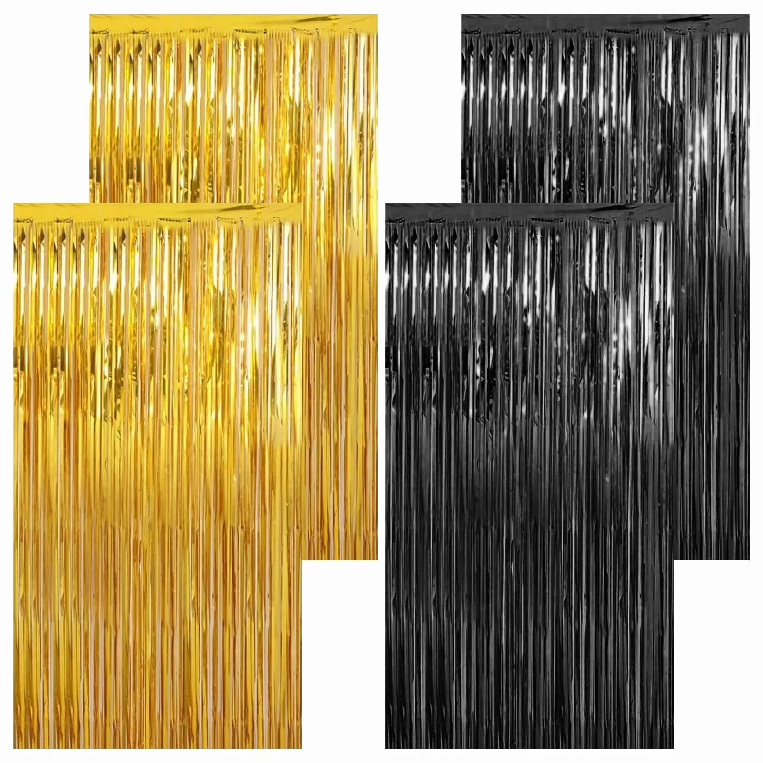Rideau Frange Anniversaire Noir et Doré 1m x 2m Métallique Brillant Paillette pour Mariage