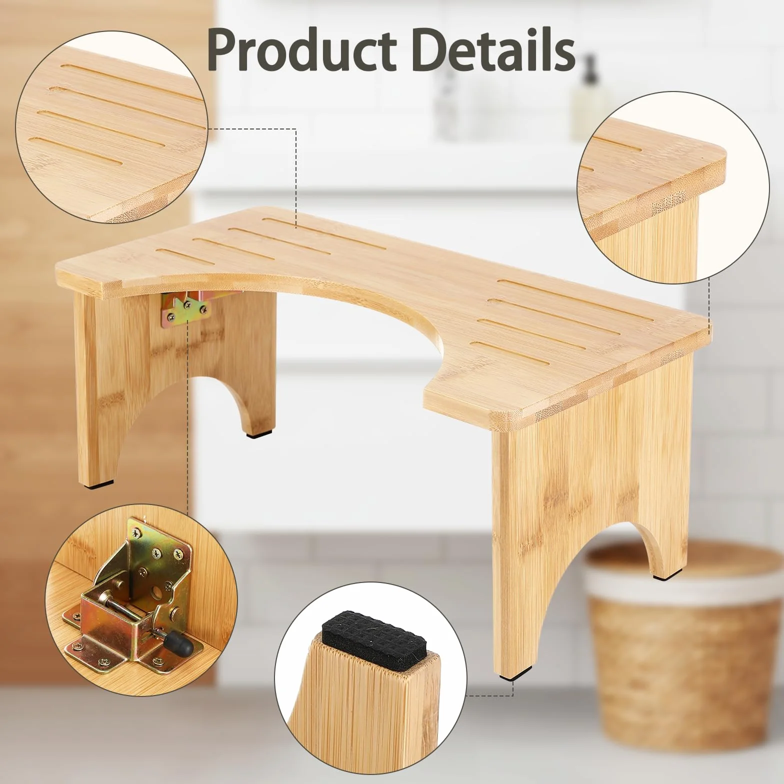 Tabouret Toilette Pliable en Bois, Marche Pied Toilette Tabouret WC, Ergonomique Repose Pied Toilette Stable Antidérapant et Portable, pour Adultes et Enfants