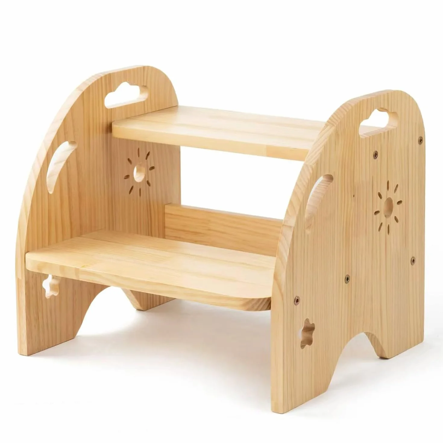Escabeau pour Enfants,Tabouret en Bois,Petit Repose-Pieds,Marchepied en Bois pour Enfant à 2 Marches,pour Cuisine Et Salle De Bain à Partir De 2 Ans