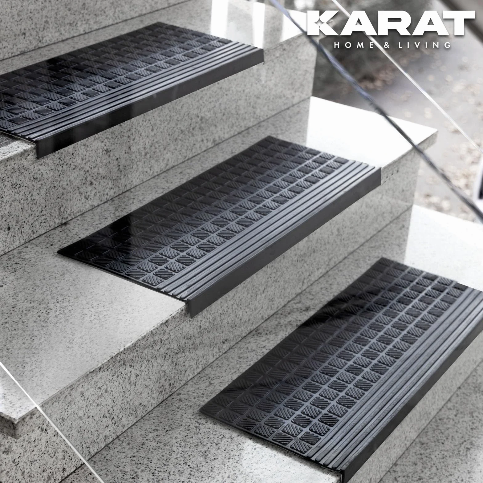 KARAT Tapis d'escalier en caoutchouc antidérapant extérieur Diamond 30 x 120 cm