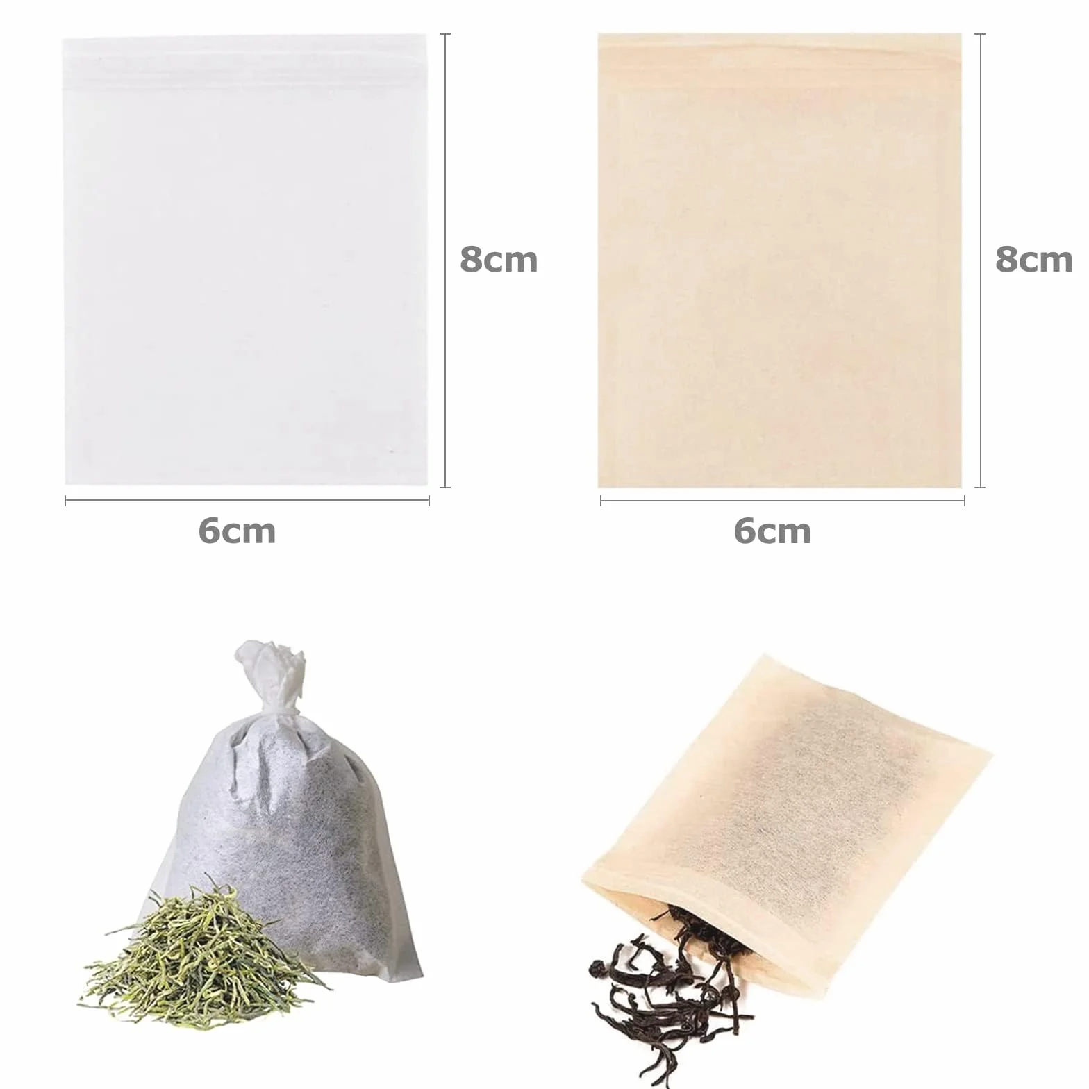 Lot de 200 sachets à thé jetables avec cordon de serrage 6 x 8 cm