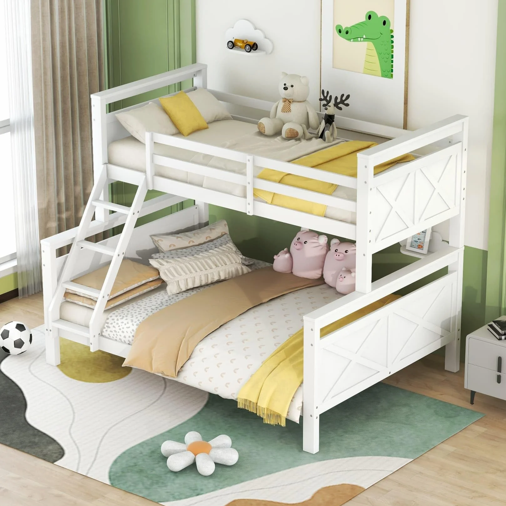 Lit Superposé 3 Places Convertible en 2 Lits,Lit Superposé Enfant 90x200 et 140x200 avec Barrière de lit Haute,Échelle Inclinée,Sommier à Lattes,pour Enfants Ados (Blanc)