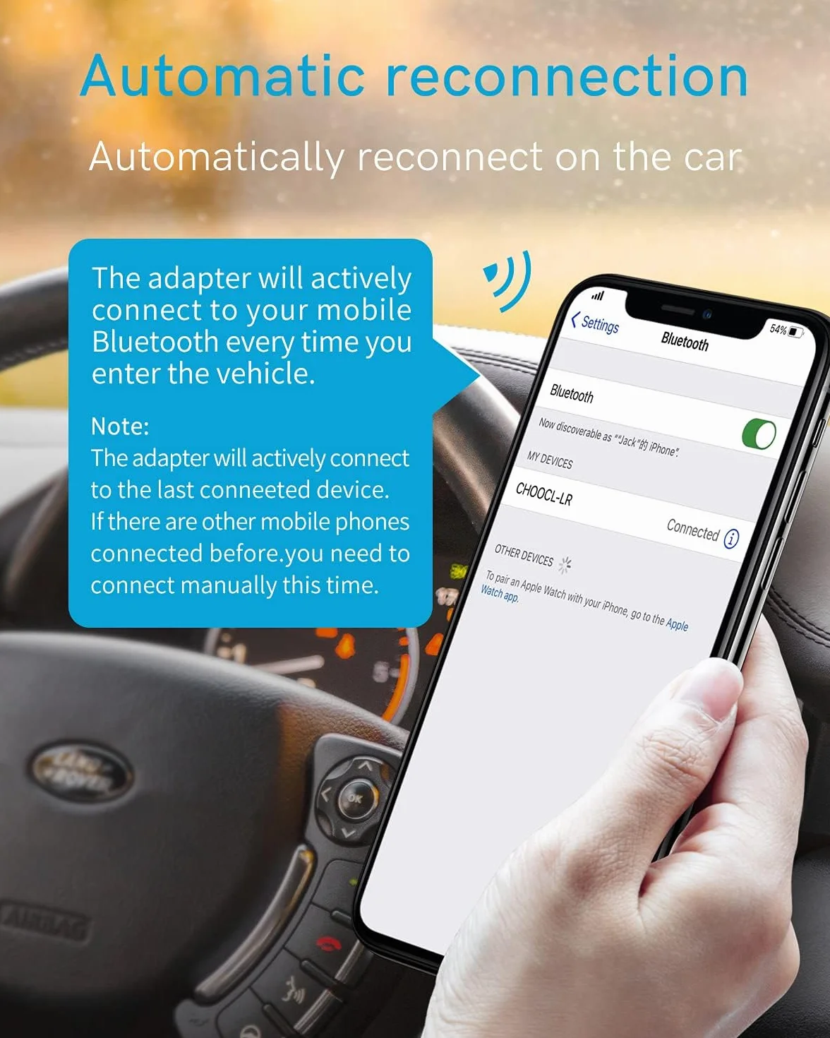 Adapter samochodowy Bluetooth z kablem do iPoda – wysokiej jakości adapter audio Bluetooth do Land Rovera, Range Rovera i Jaguara – Bluetooth 5.0 z dźwiękiem HD