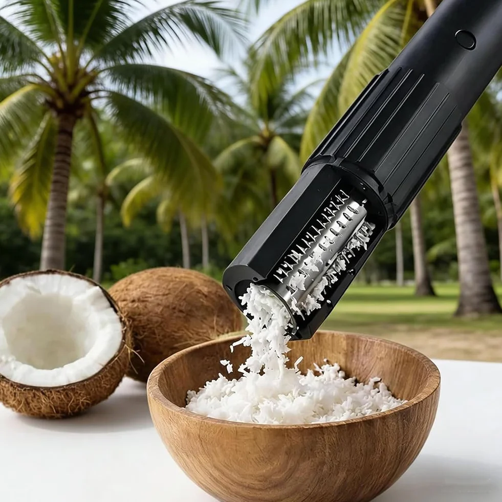 Electric Coconut Grater Machine, Portable Handheld Coconut Scraper Peeler Shredder, Wireless Automatic Anti-splash Rotating Kitchen Grater with Stainless Steel Blade, for Coconut, Fish (A)