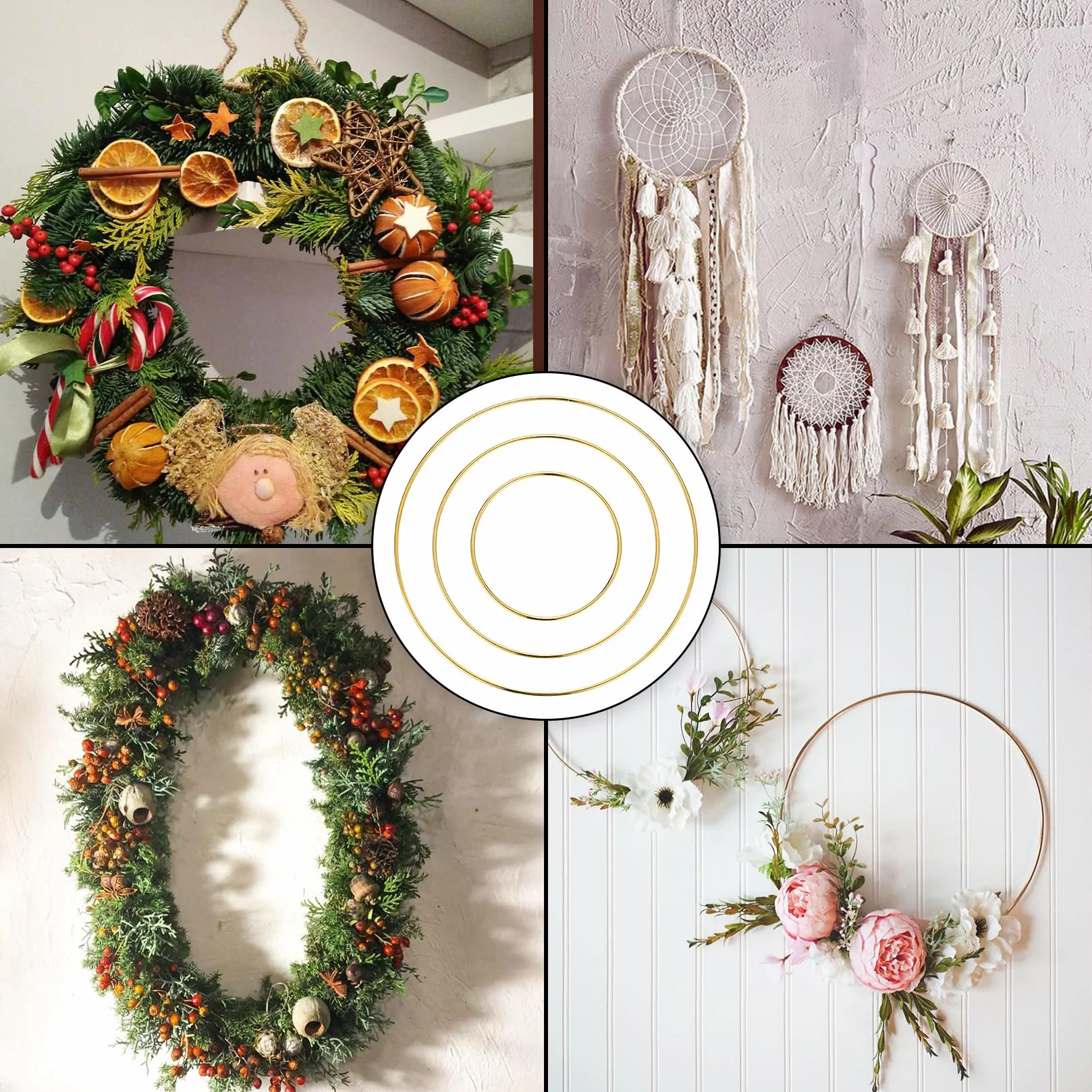 Cercle Métal Doré 10/15/20cm Attrape-Rêve Macramé DIY Décoration