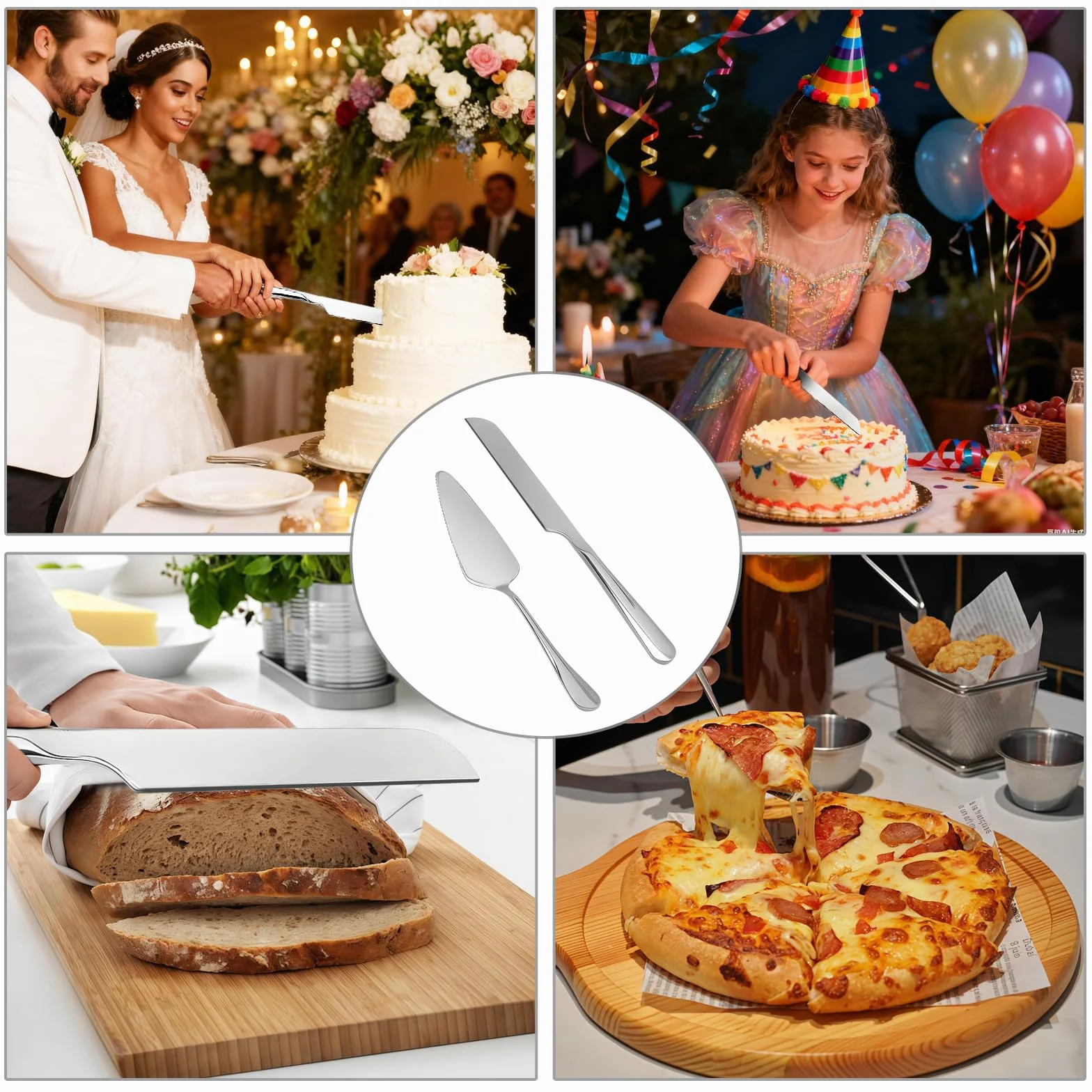 VOSSOT Set de Tamis à Gâteau en Acier Inoxydable - Couteau 27CM + Spatule Long Manche - Argent