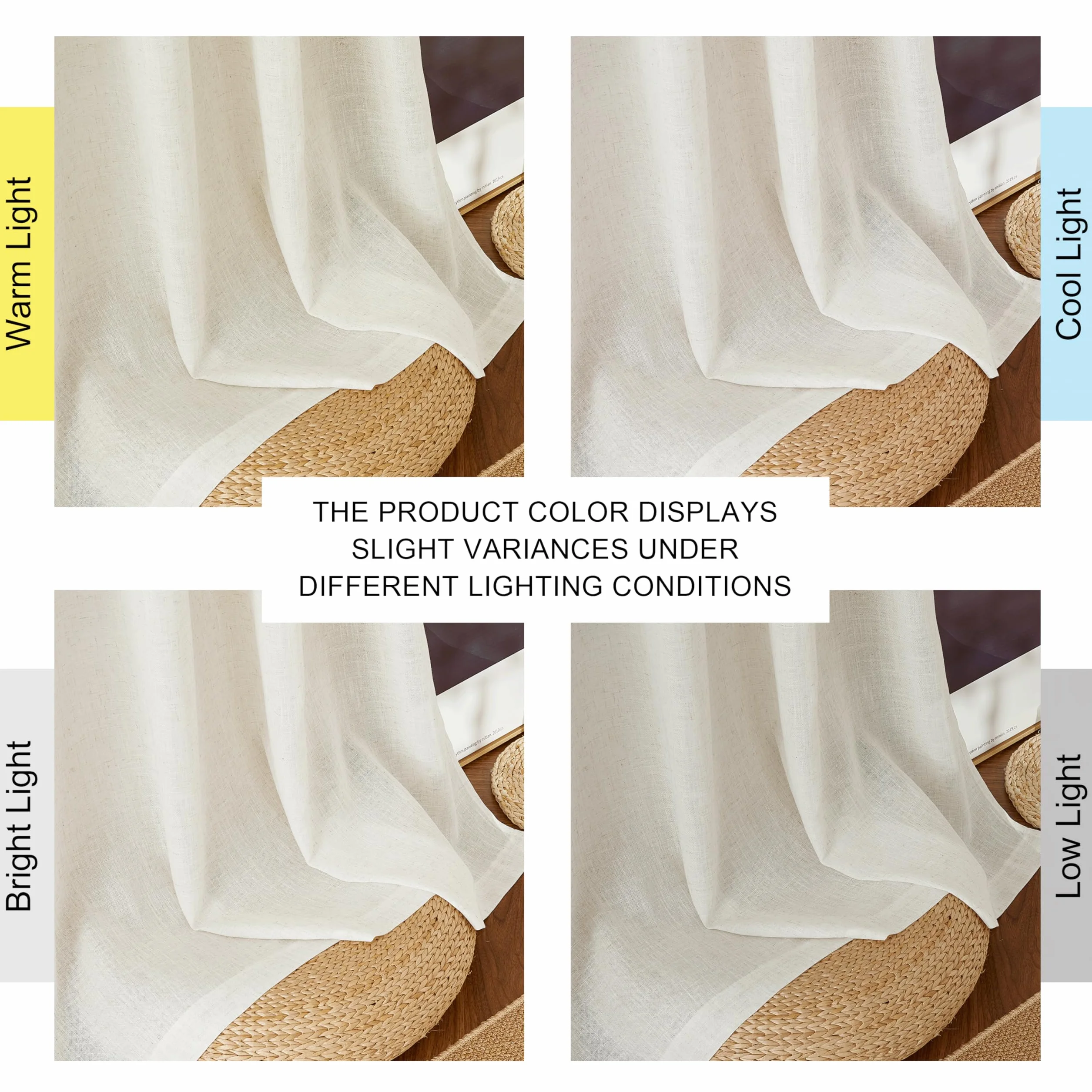 Rideaux Voilage Lin Naturel Demi Transparent 140x245 cm Beige Clair 2 Pièces