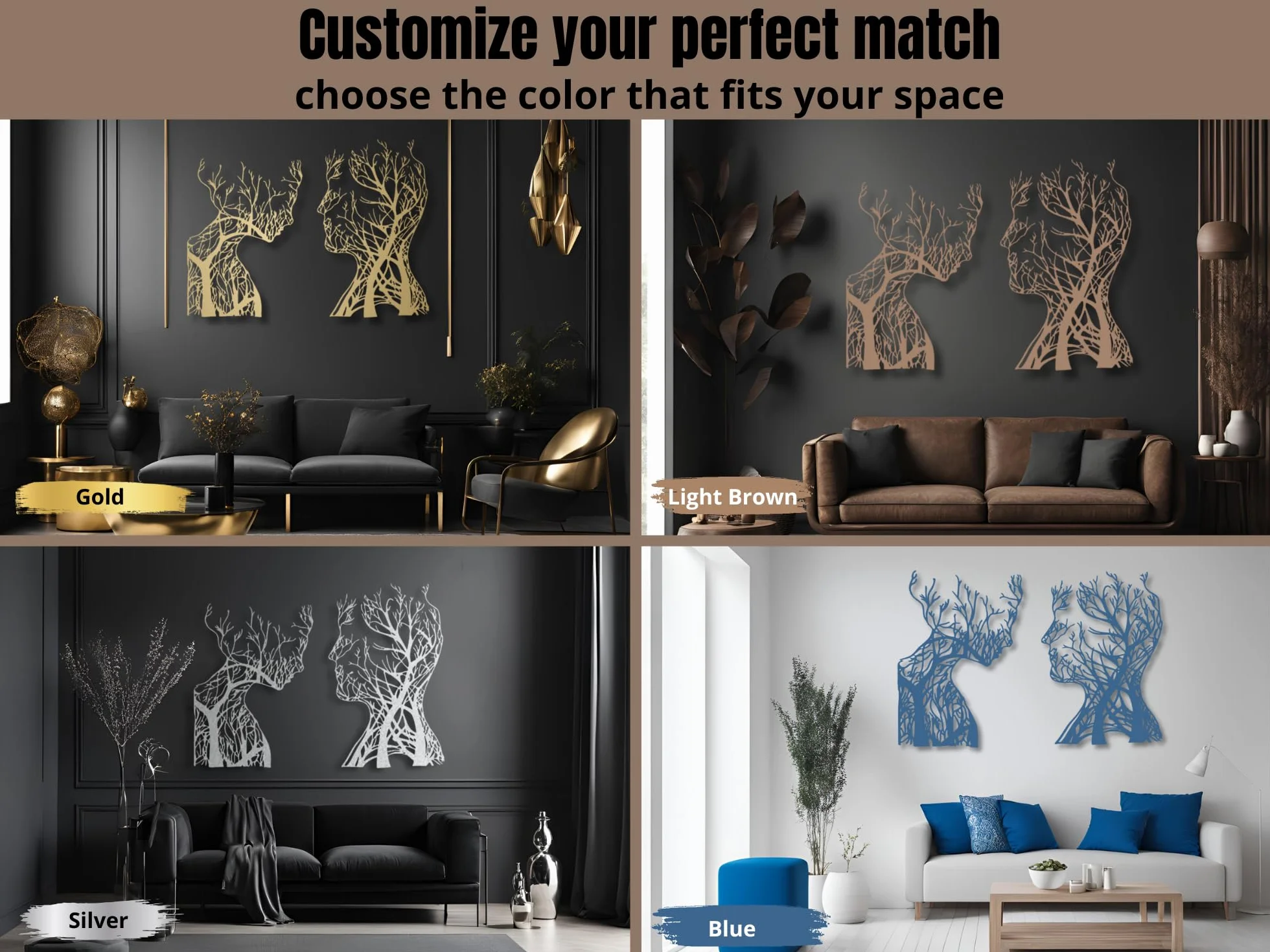 Vailla Arbre de Vie Tableau Décoration Murale 3D Triptyque Bois Visages 1