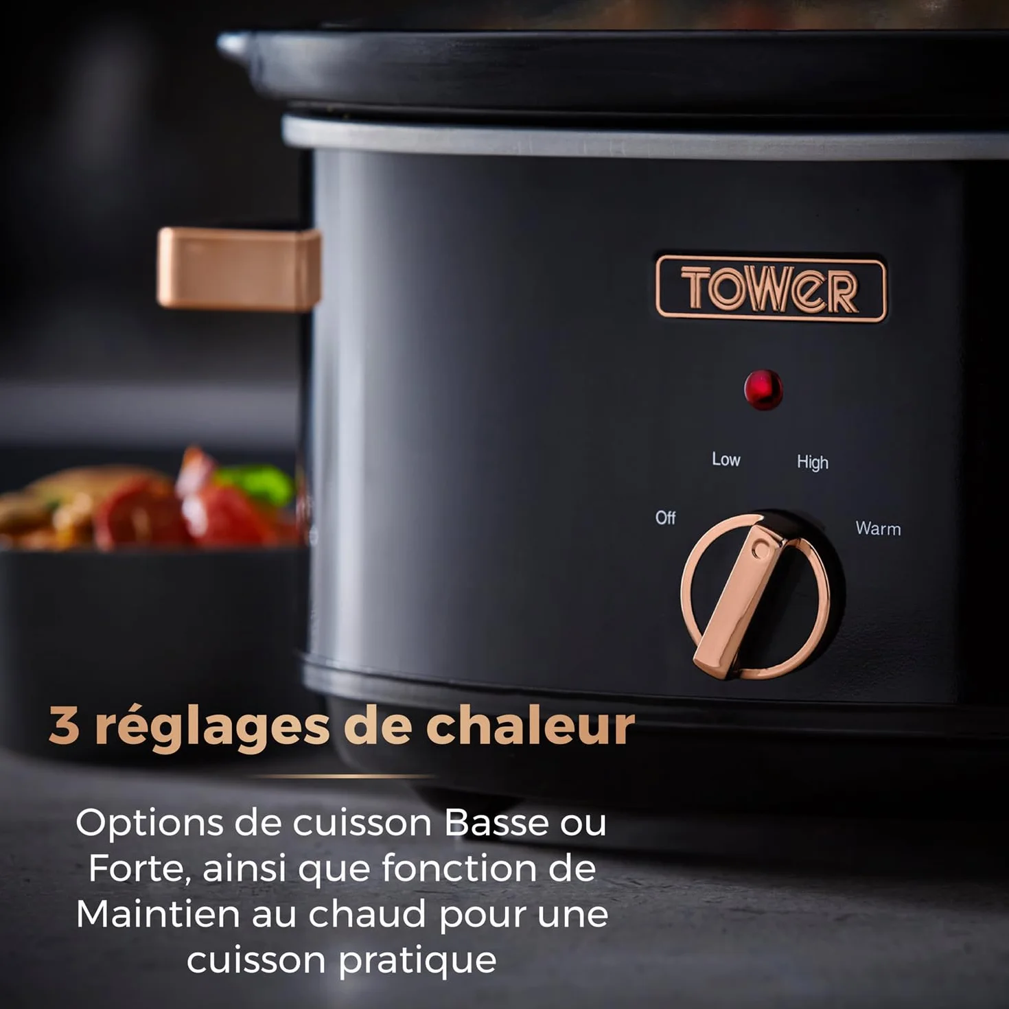 Tower T16019RG Infinity Mijoteuse Électrique - Mijoteuse - Poêle Électrique avec 3 Réglages de Chaleur et Fonction Maintien au Chaud - 6,5 L - 270 W - Noir et Or Rose