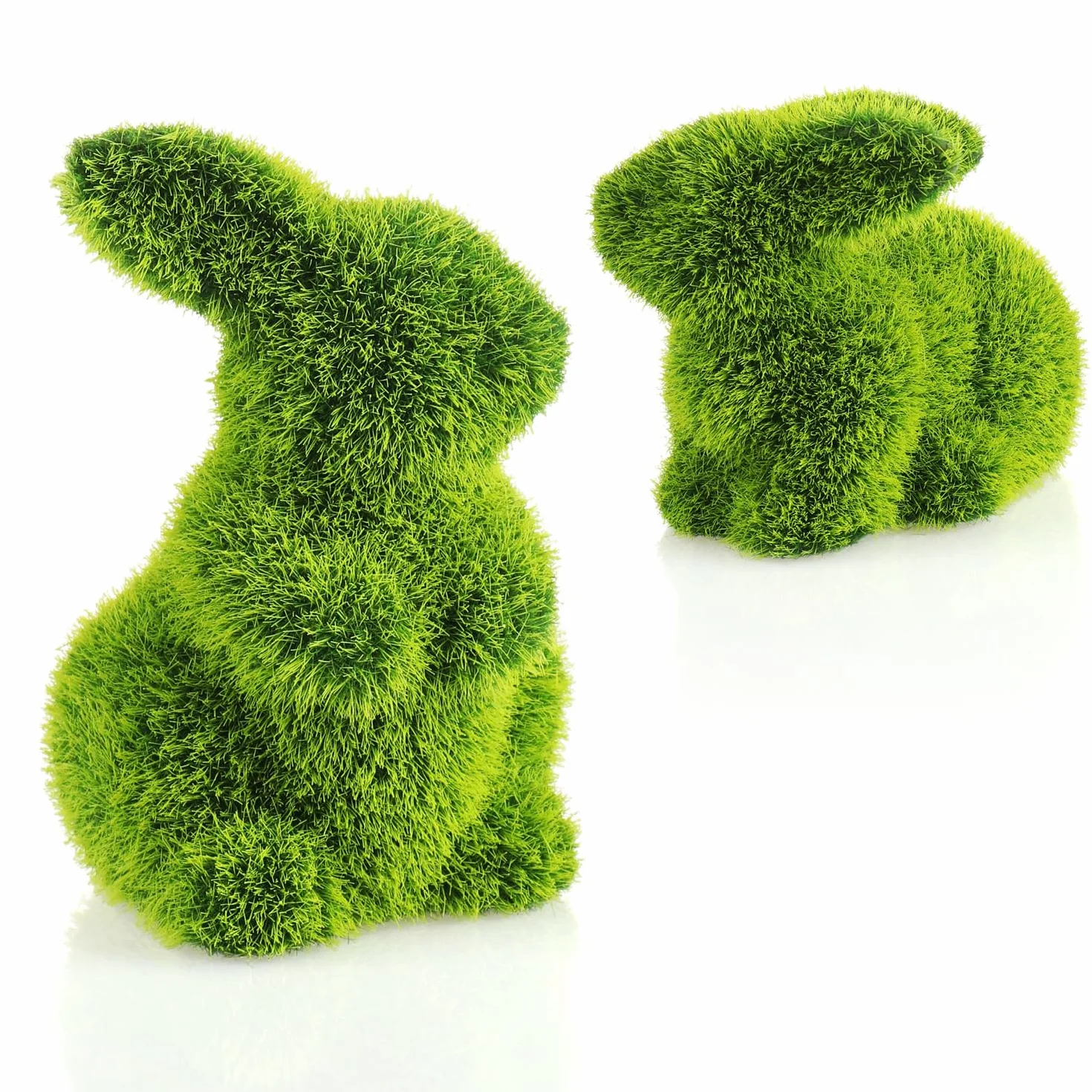 Figurine décorative Lapin de Pâques en céramique Verte 11 cm com-four® Paire de 2 Lapins Gazon Artificiel