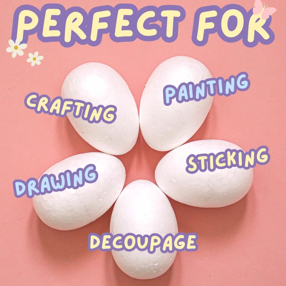 TRIXES Pack de 12 Oeufs en Mousse de Polystyrène 8 cm pour Artisanat Papier Mâché