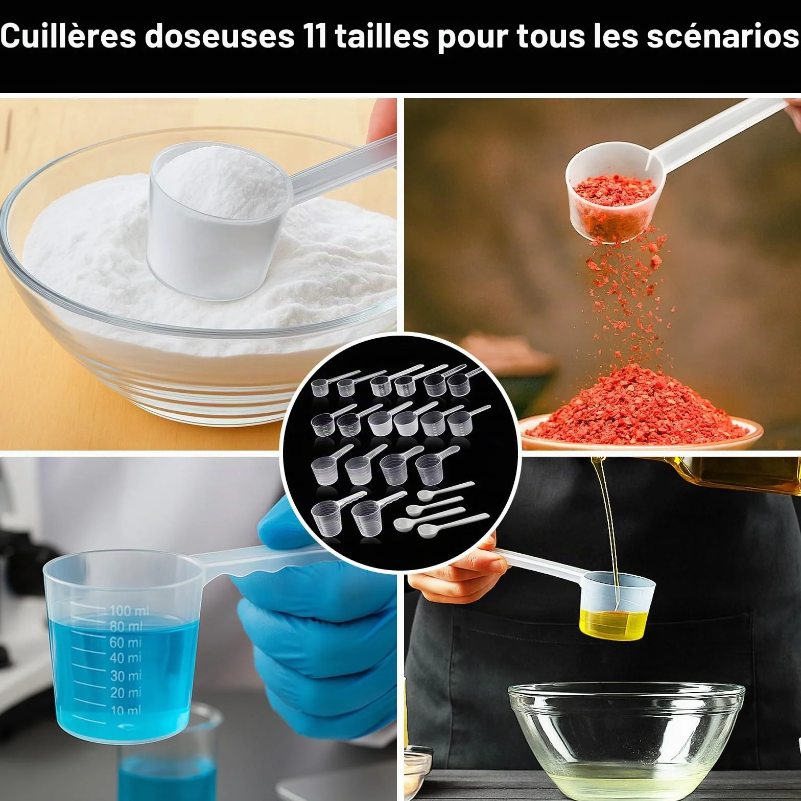 HavaCue 22 Pcs Cuillère Doseuse Transparente, Cuillère Doseuse Gramme 1-50g, Scoop Mesureur Poudre Protéine Café