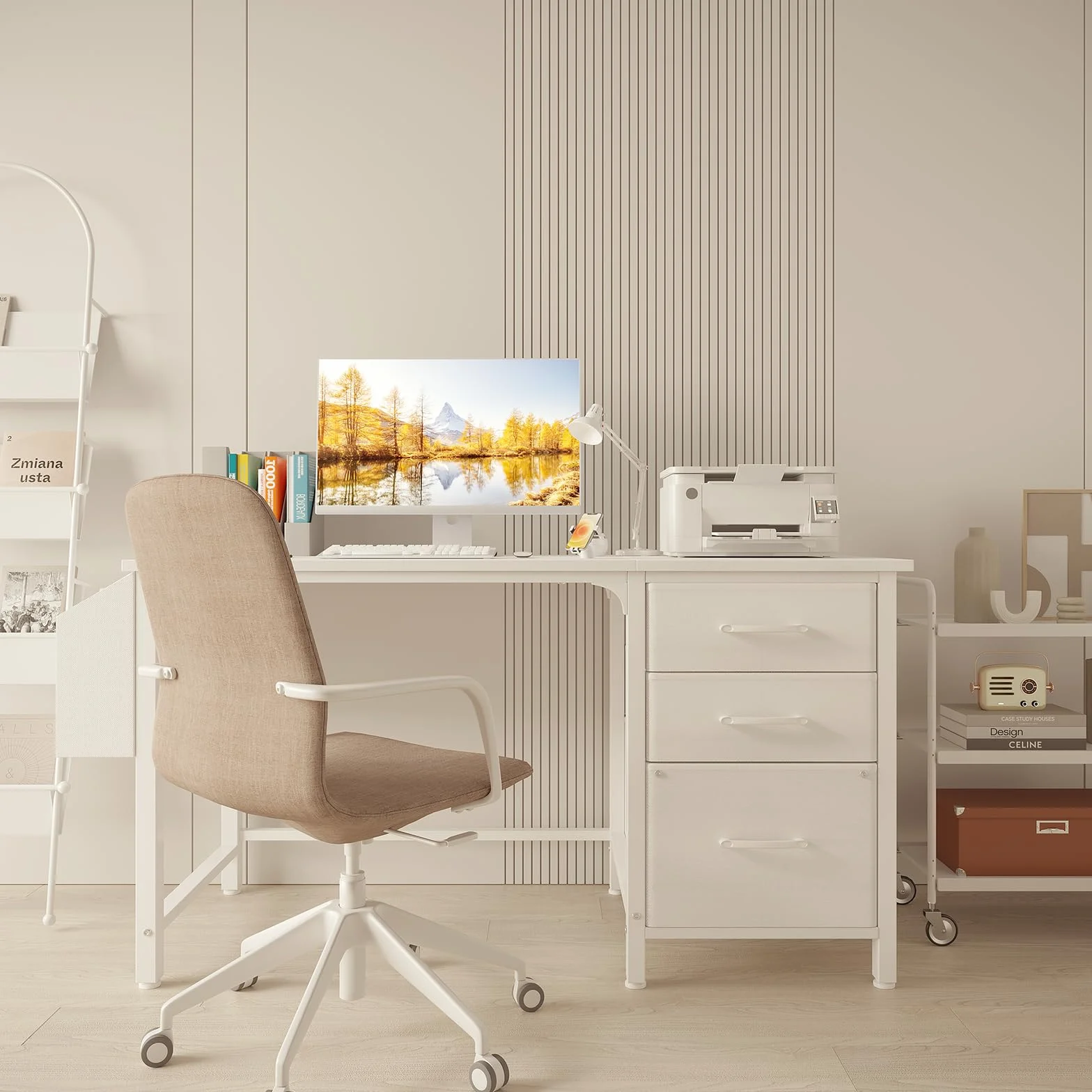 Lufeiya Blanc Bureau avec Rangement 120cm avec Tiroir pour Ordinateur Gaming