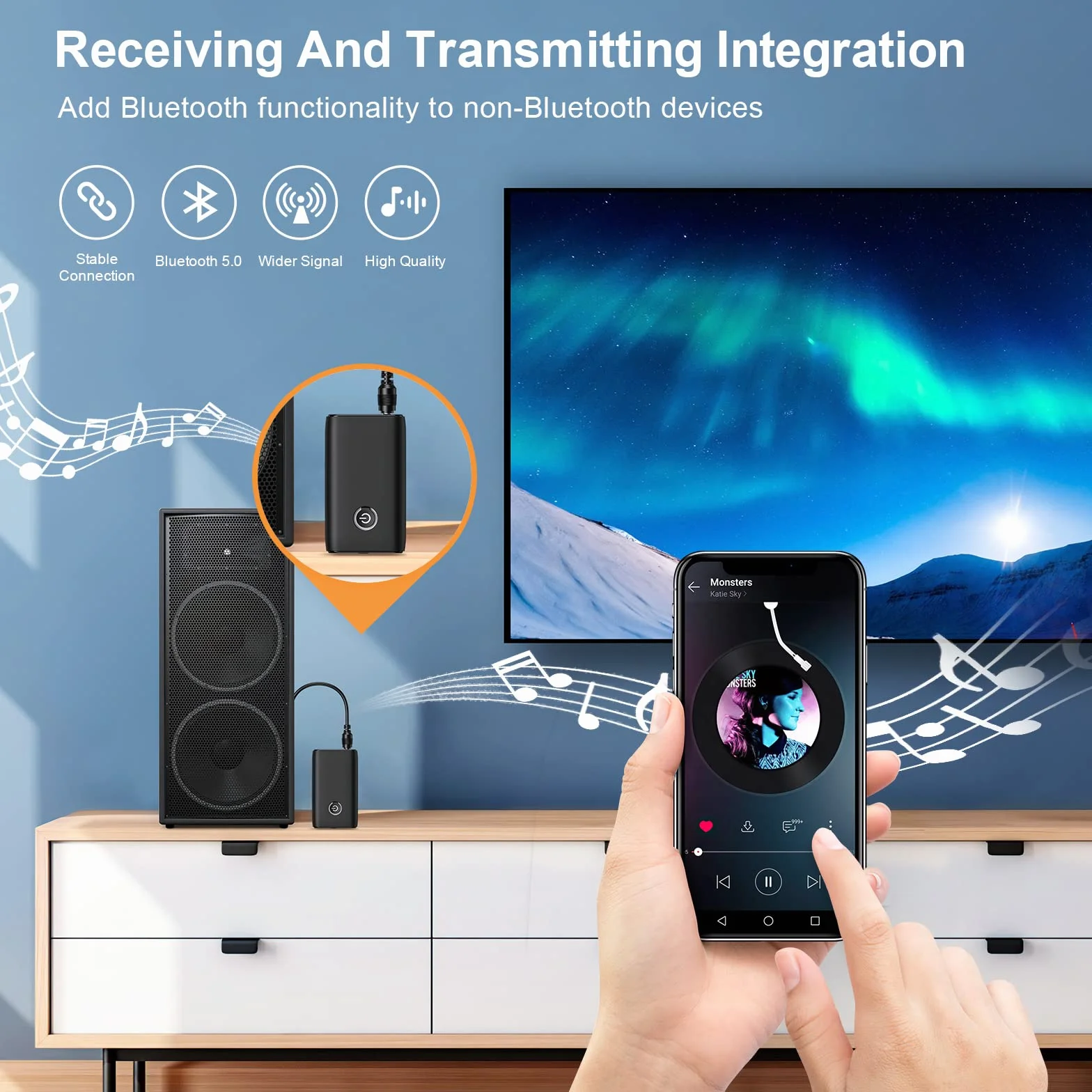 Nadajnik odbiornika Bluetooth, bezprzewodowy przenośny adapter Bluetooth 5.0, odbiornik nadajnik Bluetooth, odbiornik Bluetooth 2 w 1 do telewizora PC Słuchawki stereo