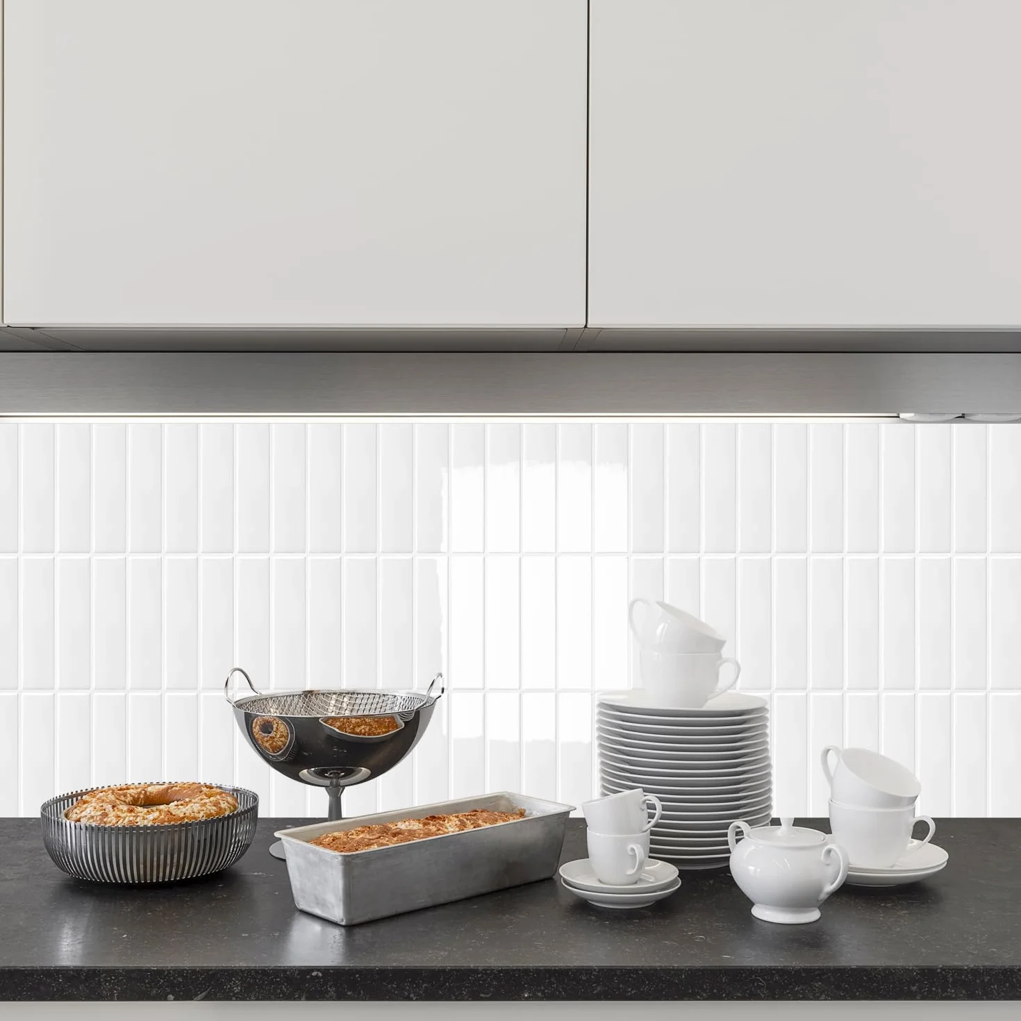 Blanc Carrelage Adhésif Mural Cuisine 3D Credence Adhésif 28x22cm 10feuilles