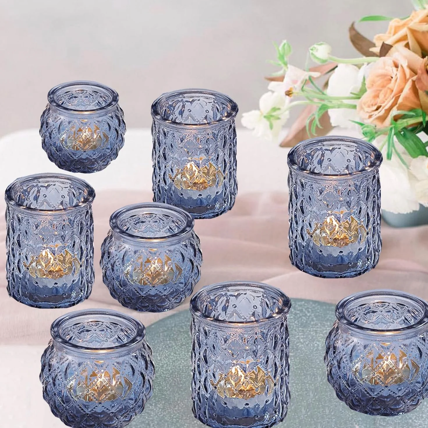 Lot de 12 bougeoirs en verre assortis pour fête prénuptiale, centre de table de mariage, décoration d'intérieur (12, bleu)