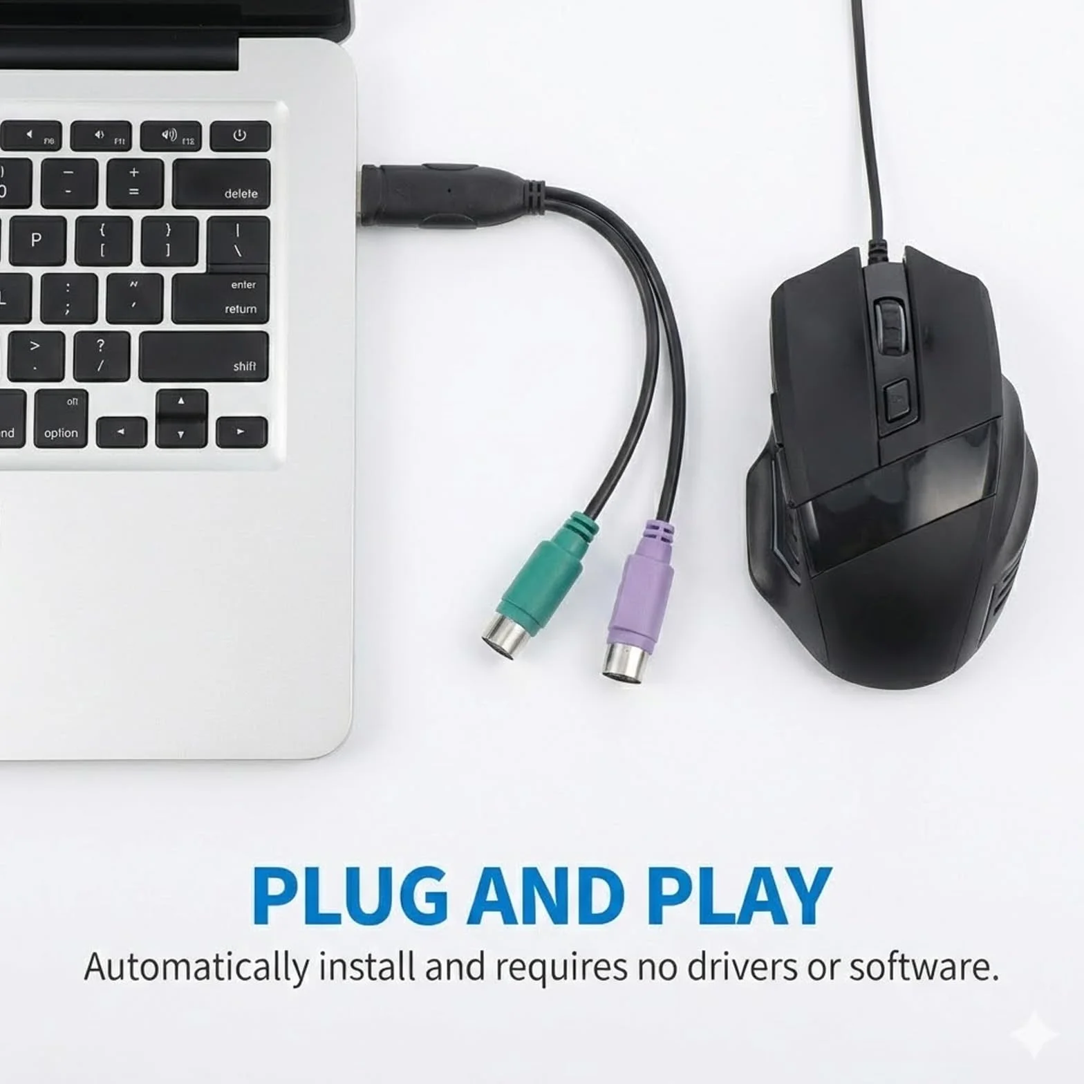 Adaptateur PS2 vers USB actif double pour clavier souris (noir)