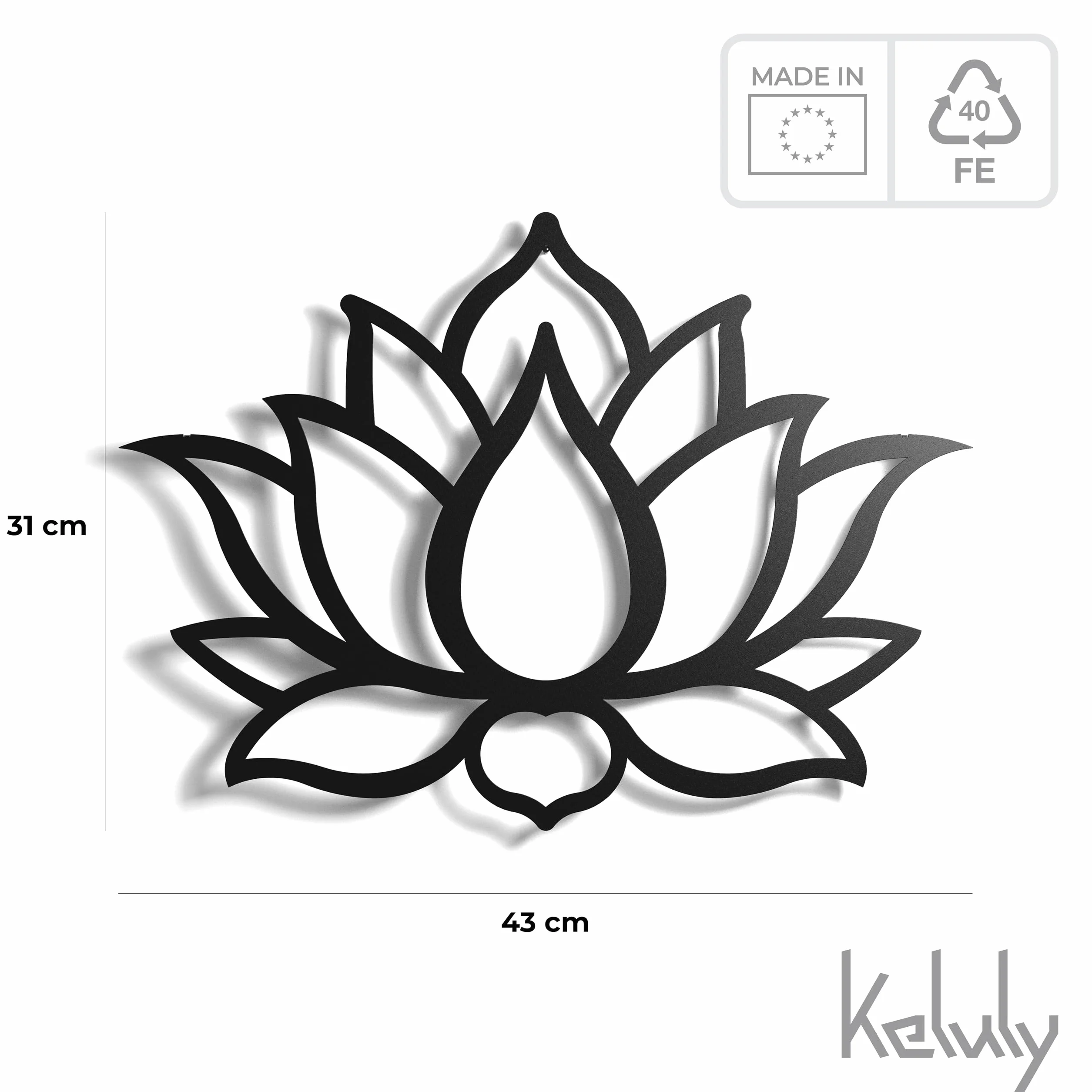 Sculpture murale flottante en acier Fleur de lotus 43 x 31 cm Décoration Métal