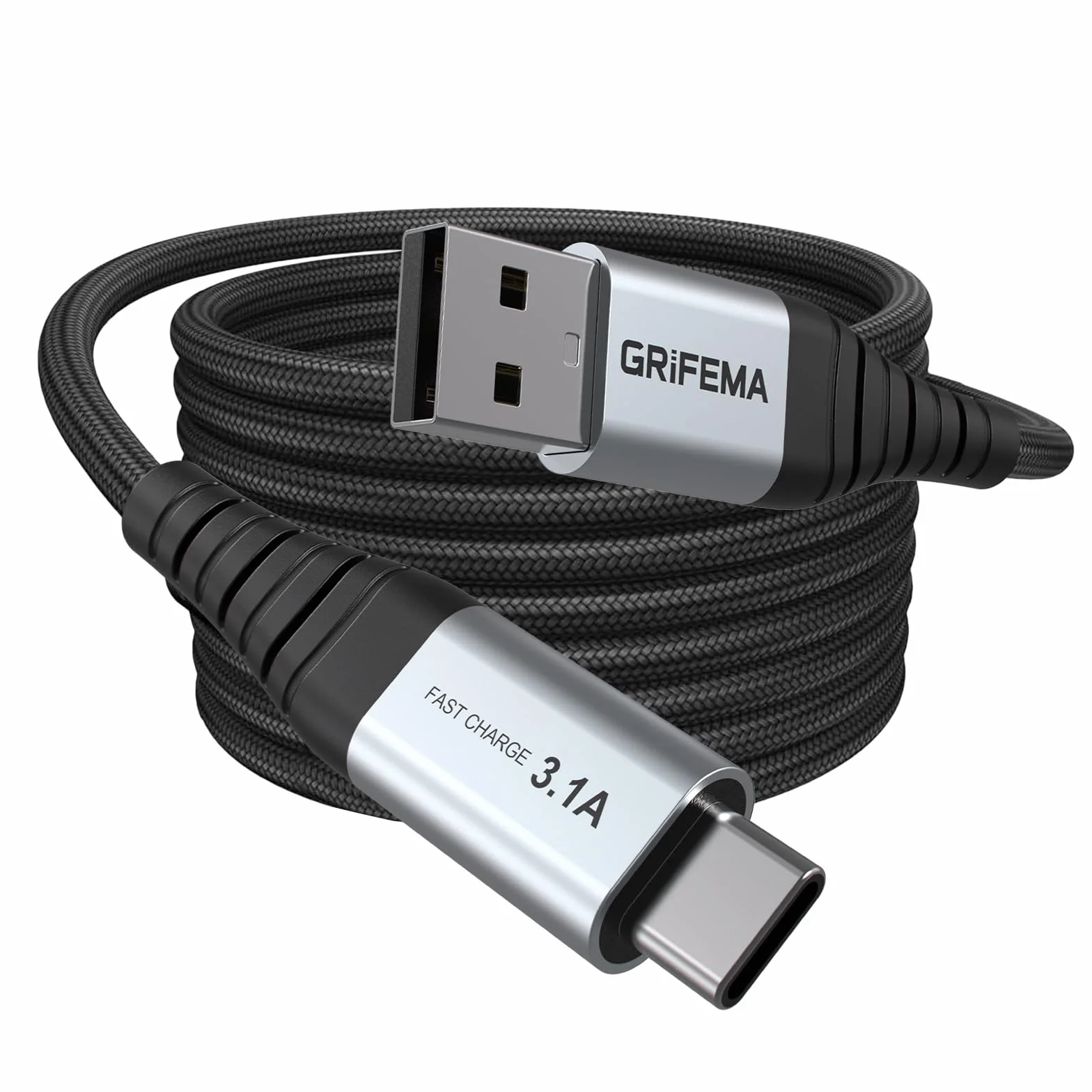 GRIFEMA Câble USB C 2m Charge Rapide 3.1A QC3.0 Tressé Nylon pour iPhone 16/15 Samsung S22/S21/S20 Huawei Google Pixel Xiaomi