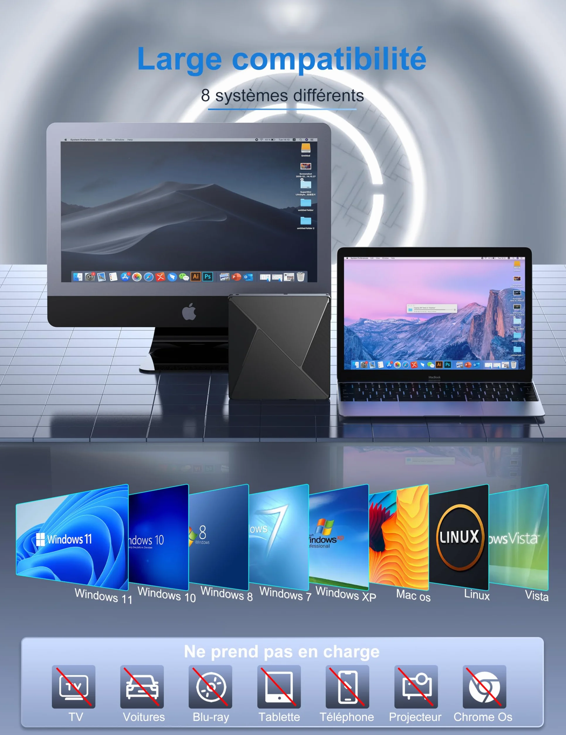 Lecteur CD/DVD Externe USB 3.0 USB-C Graveur DVD Portable -/+RW Drive Mince pour PC Windows MacOS