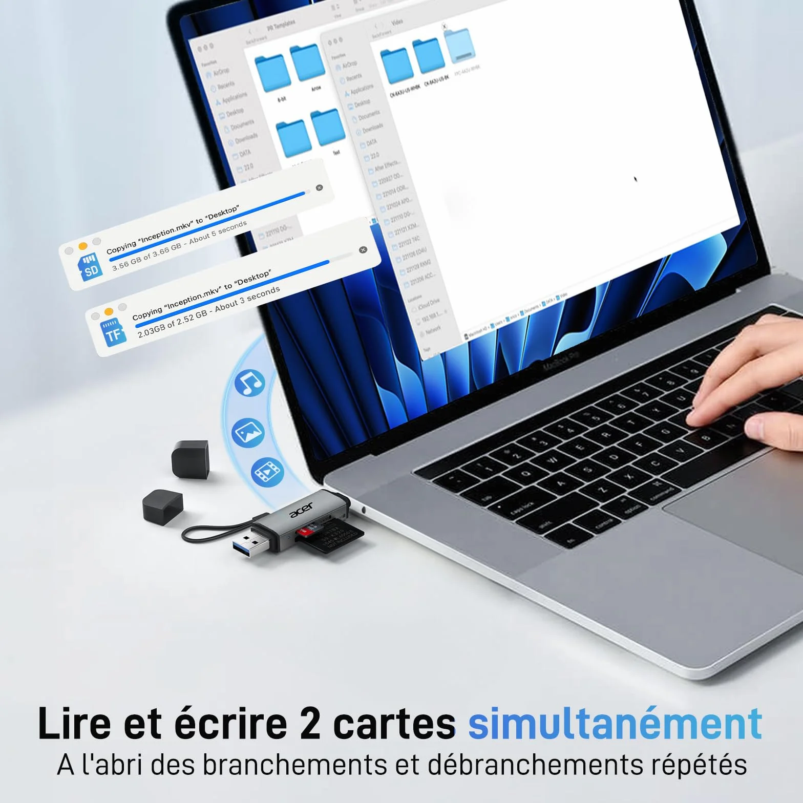 Acer Lecteur de Carte SD 3.0 USB C USB 3.0 pour SD Micro SD SDHC SDXC MMC