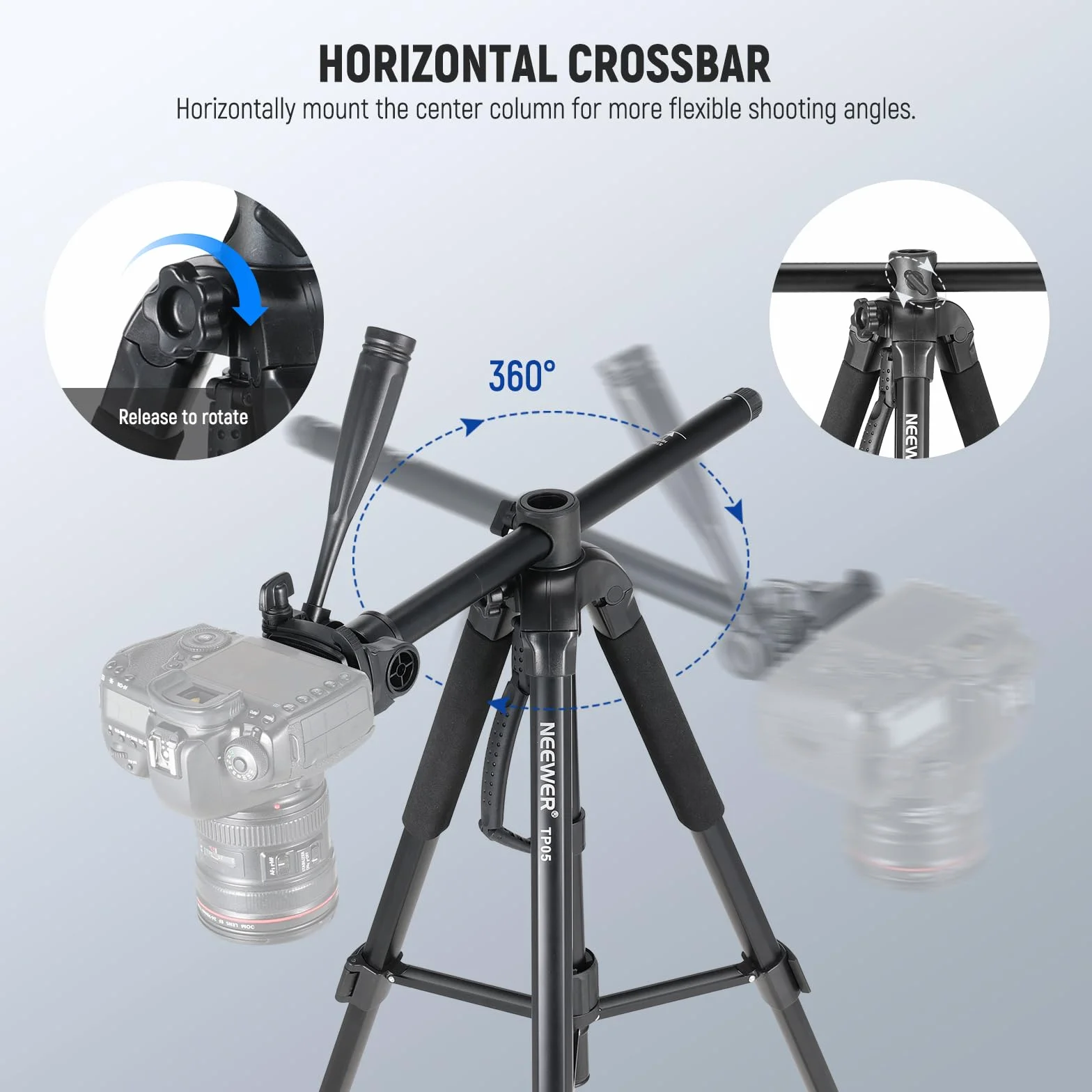 NEEWER BASICS TP05 188.0 cm statyw wideo monopod, 3-kierunkowy uchwyt na telefon z głowicą Pan Tilt, kompatybilny z iPhone DSLR, stojak do nagrywania podróży, uchwyt na kamerę górną, poprzeczkę