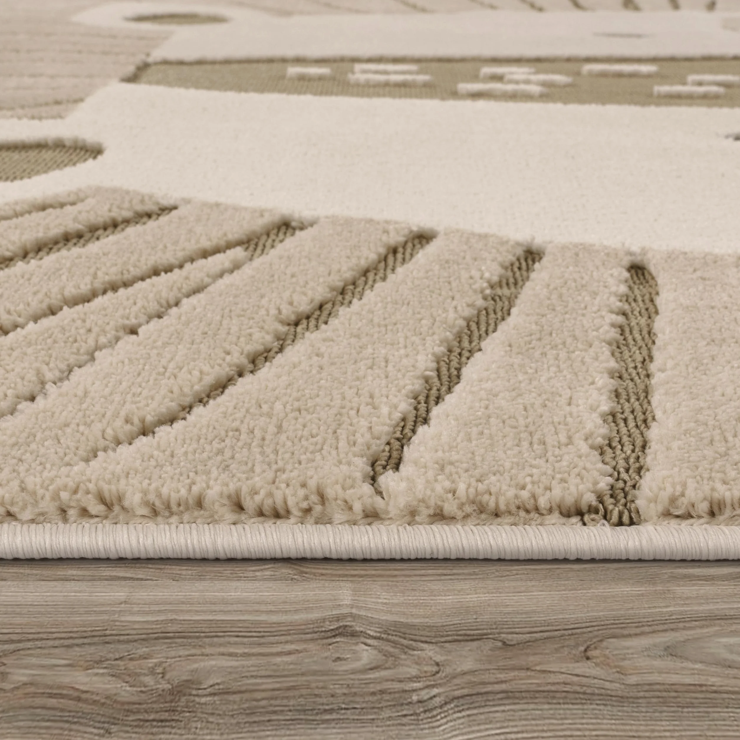 Tapis Chambre Enfant Effet Haut-Bas Motif Lion Couleurs Naturelles Soft-Touch Beige Crème Charbon 80x150 cm