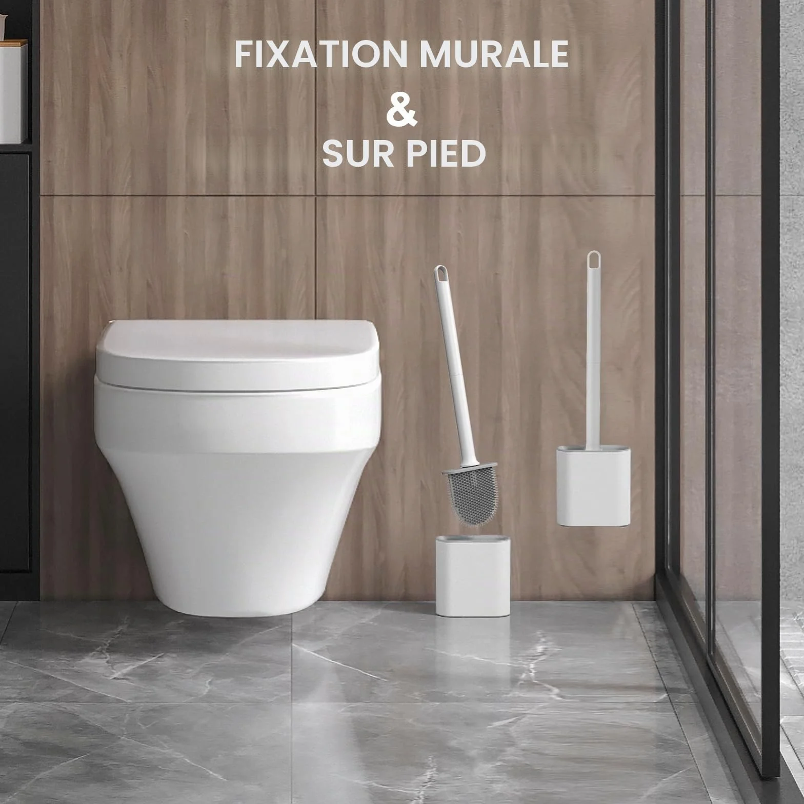 Ibergrif Brosse WC Silicone Antibactérienne Montage Mural Blanc