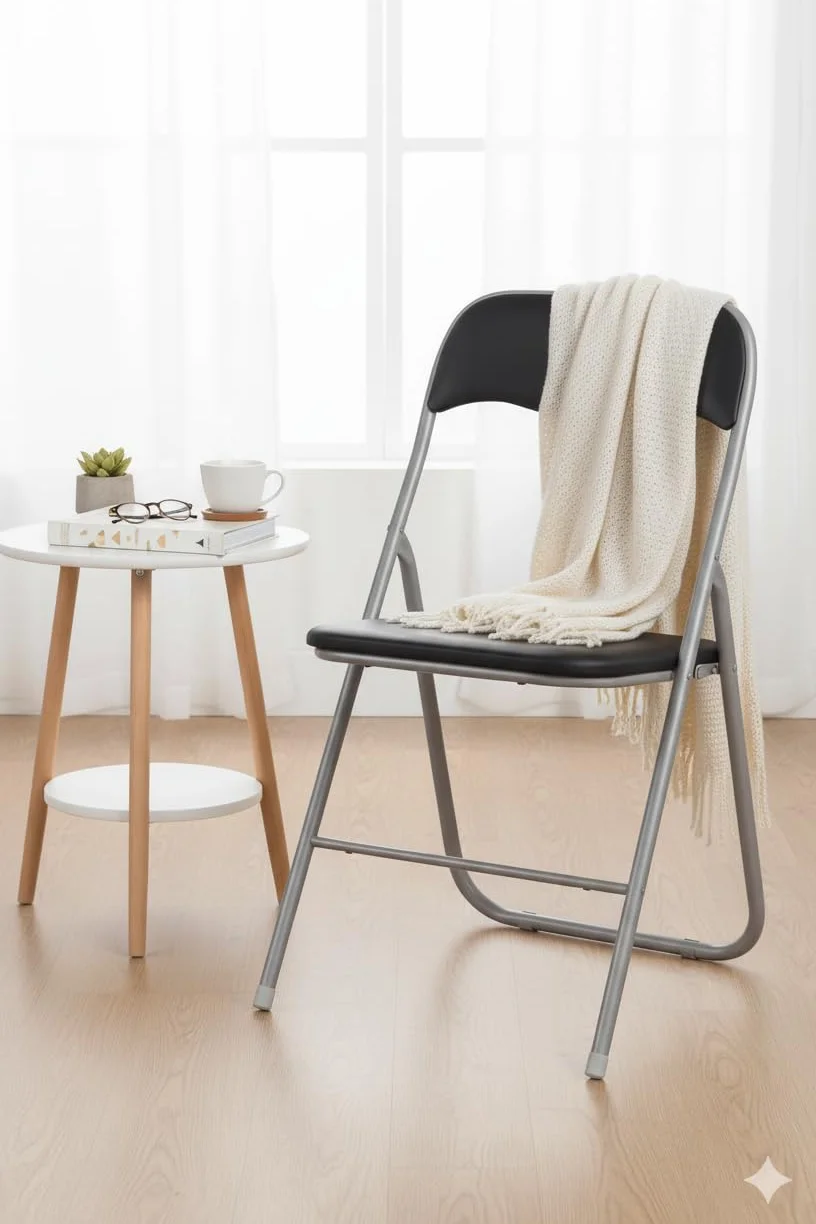 HAEST - Lot de 2 Chaises Pliantes, Chaise Pliante Rembourrée avec Cadre en Métal & Similicuir, Gain de Place, Charge Max. 100 kg, Idéale pour Cuisine & Jardin, Argent-Noir