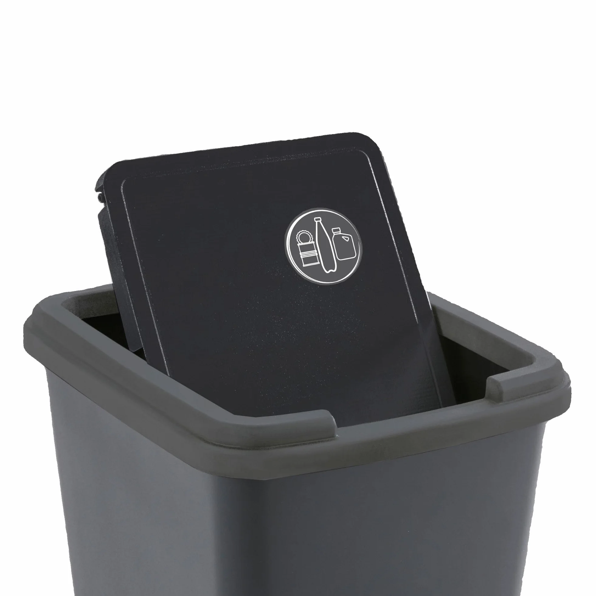 SUNDIS poubelle de tri sélectif 50 L rectangulaire en plastique recyclé couvercle à bascule ou fixe