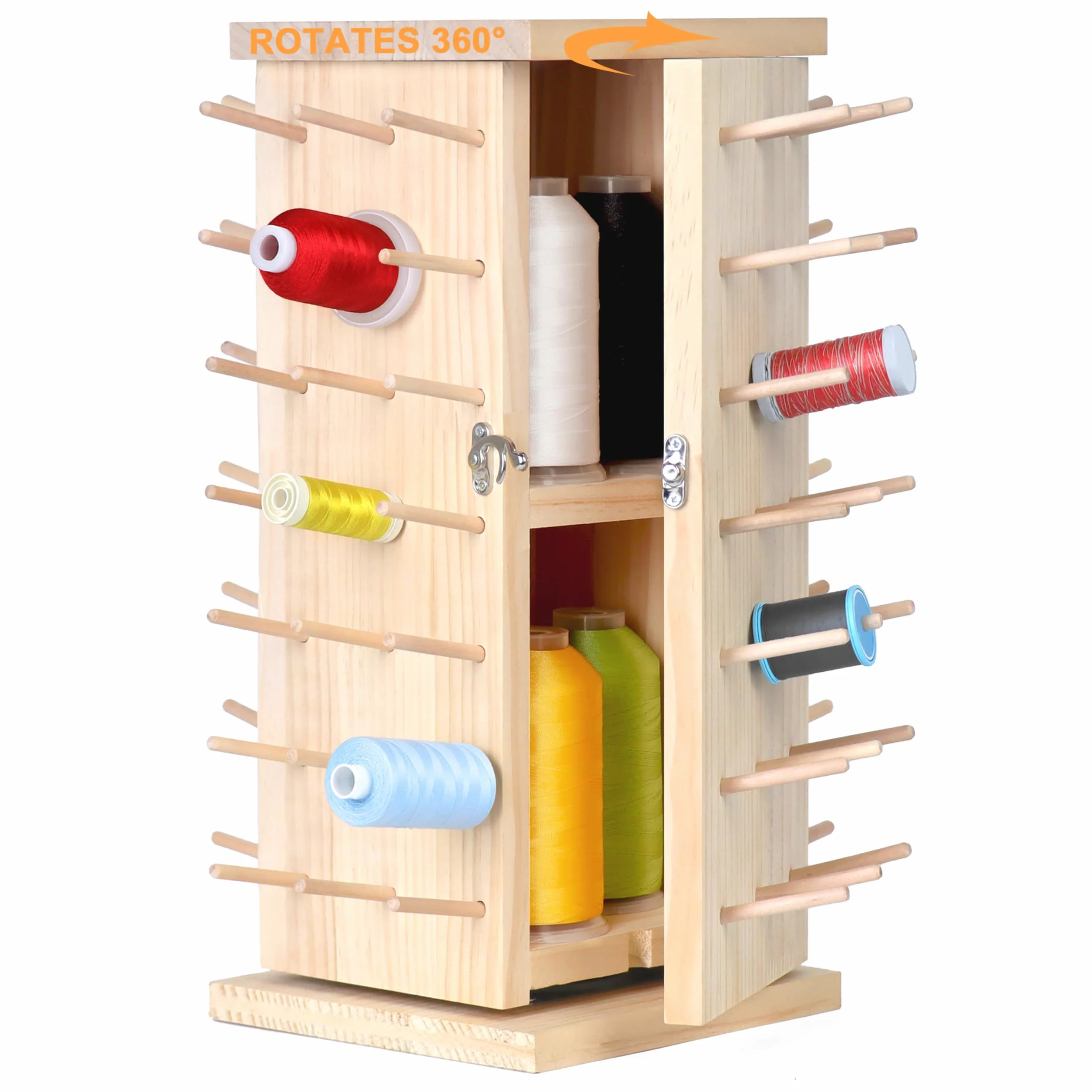 New brothread 93 Bobines (DIY) 360° Rotation Complète Support de fil en bois Porte-fil avec compartiments de rangement intérieurs pour couture, quilting, broderie, tressage de cheveux et les bijoux